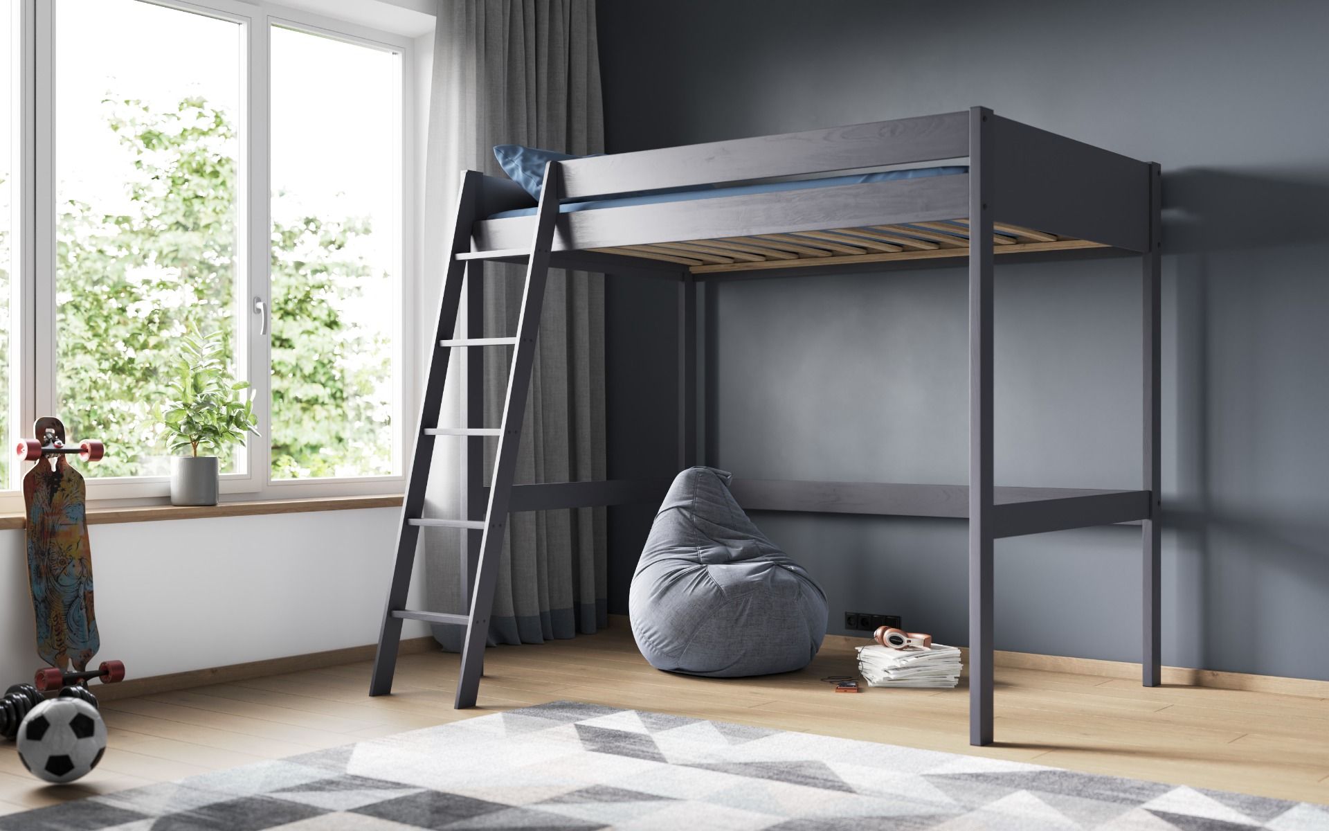 Noomi Tera Solid Wood Grey Small Double High Sleeper Bed Frame