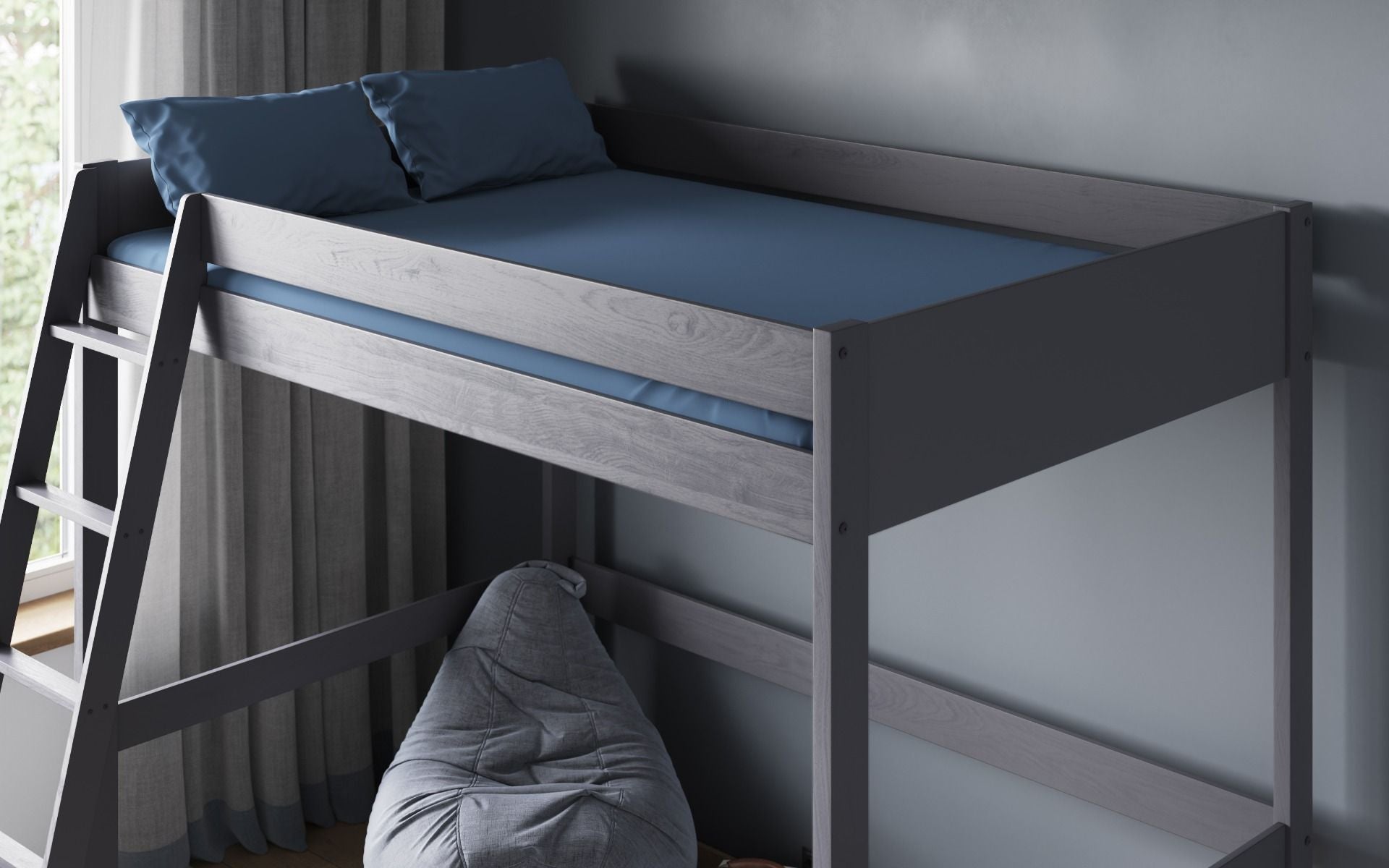 Noomi Tera Solid Wood Grey Small Double High Sleeper Bed Frame