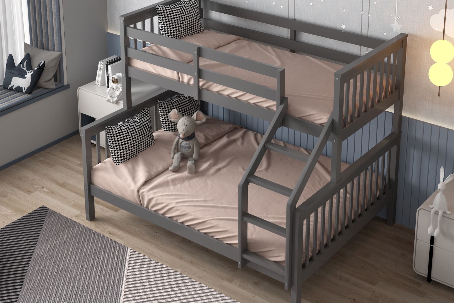 Zoom Wooden Grey Triple Bunk Bed