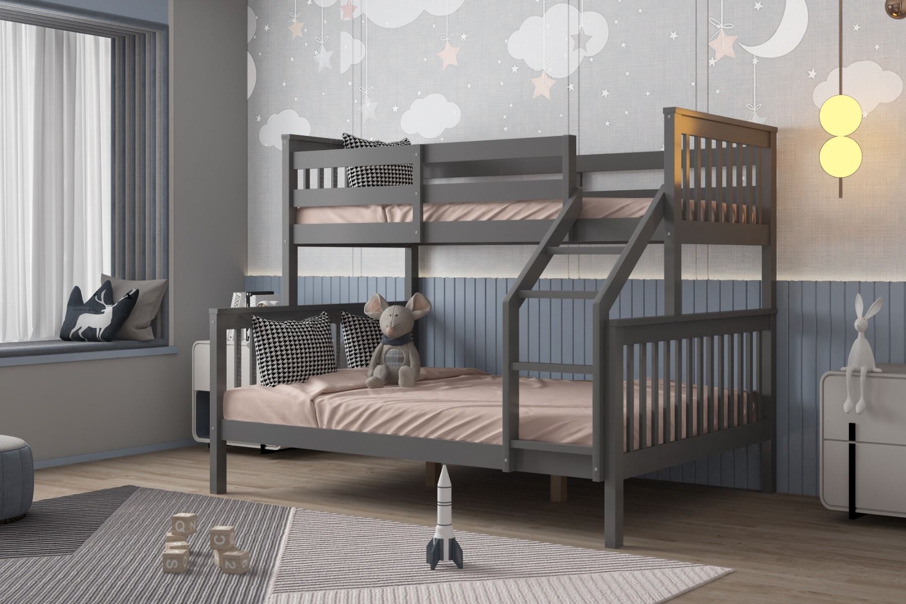 Zoom Wooden Grey Triple Bunk Bed