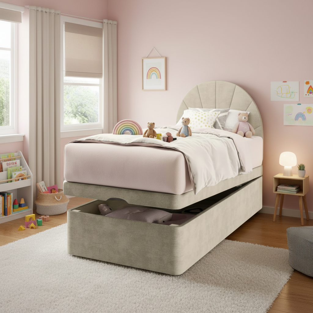 Half Moon Vertical Lines Ottoman Bed - Kids Bedroom