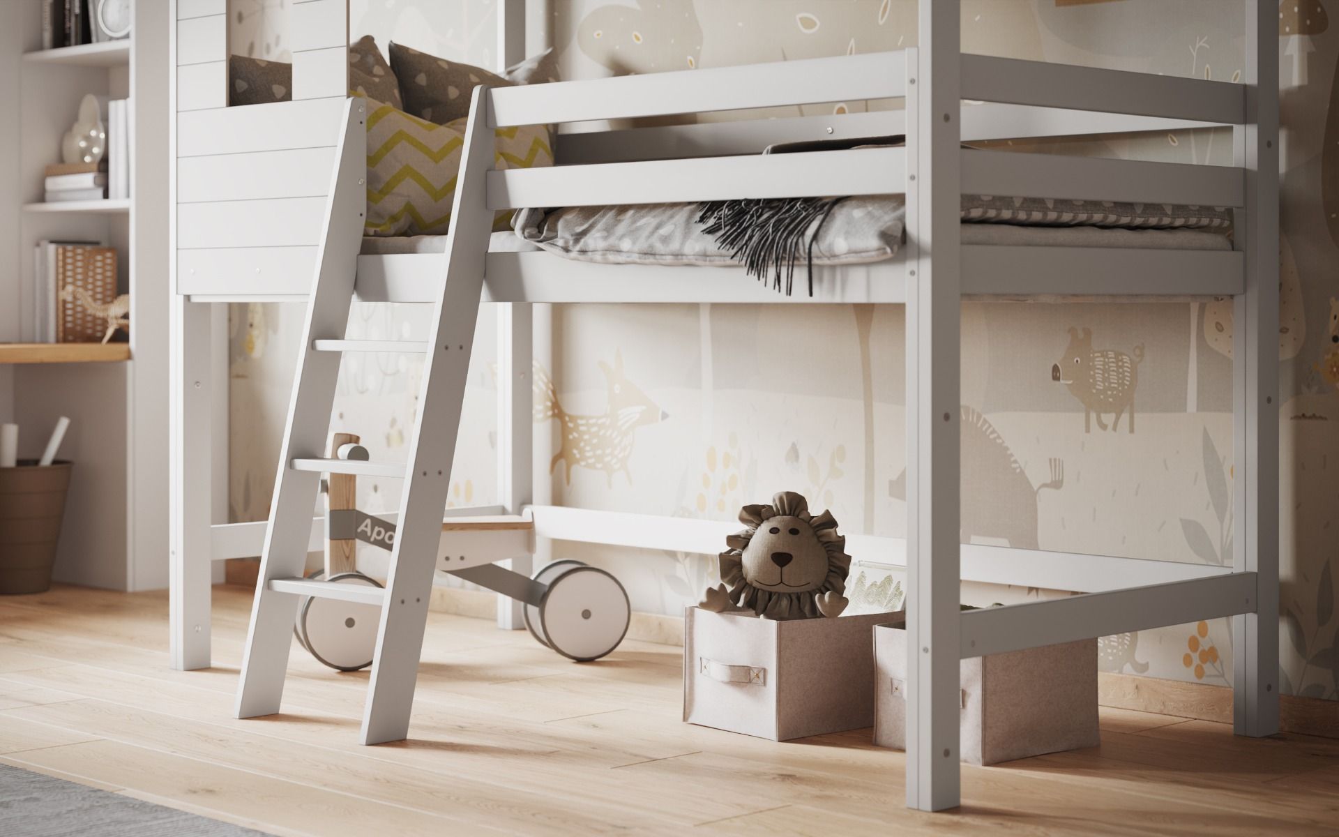 Hideaway White Wooden Midsleeper Treehouse Bed