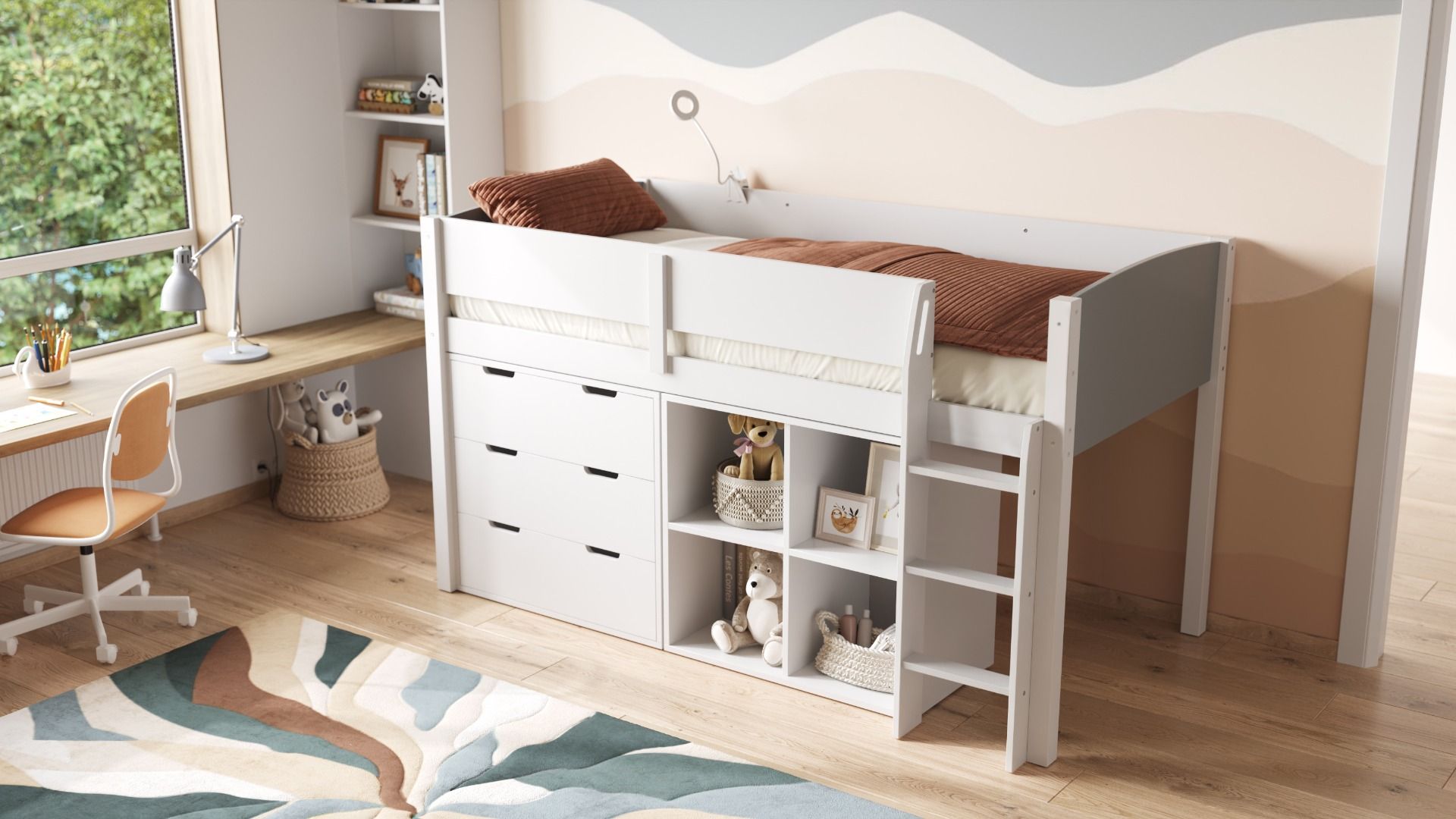 Loop Wooden Midsleeper Grey Cabin Bed Full Set