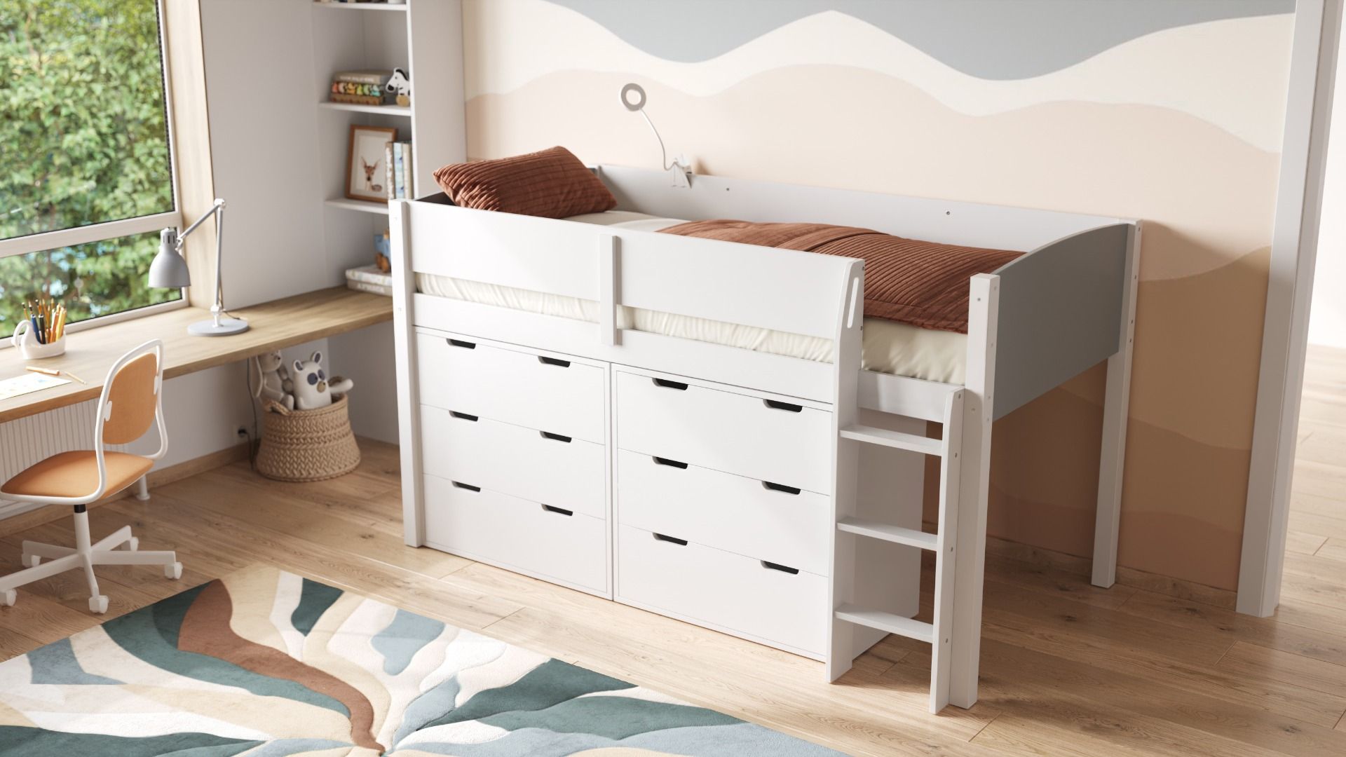 Loop Wooden Midsleeper Grey Cabin Bed Storage Set