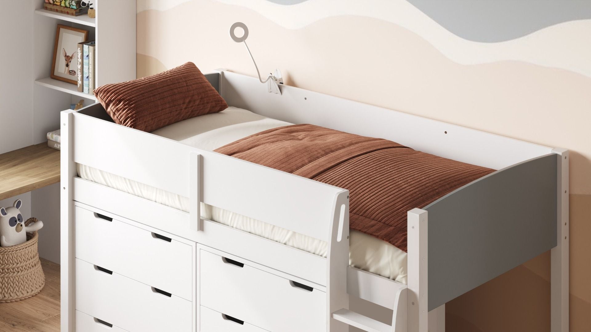 Loop Wooden Midsleeper Grey Cabin Bed Storage Set