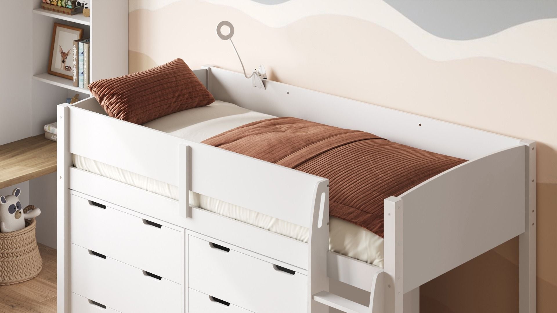 Loop Wooden Midsleeper White Cabin Bed Storage Set