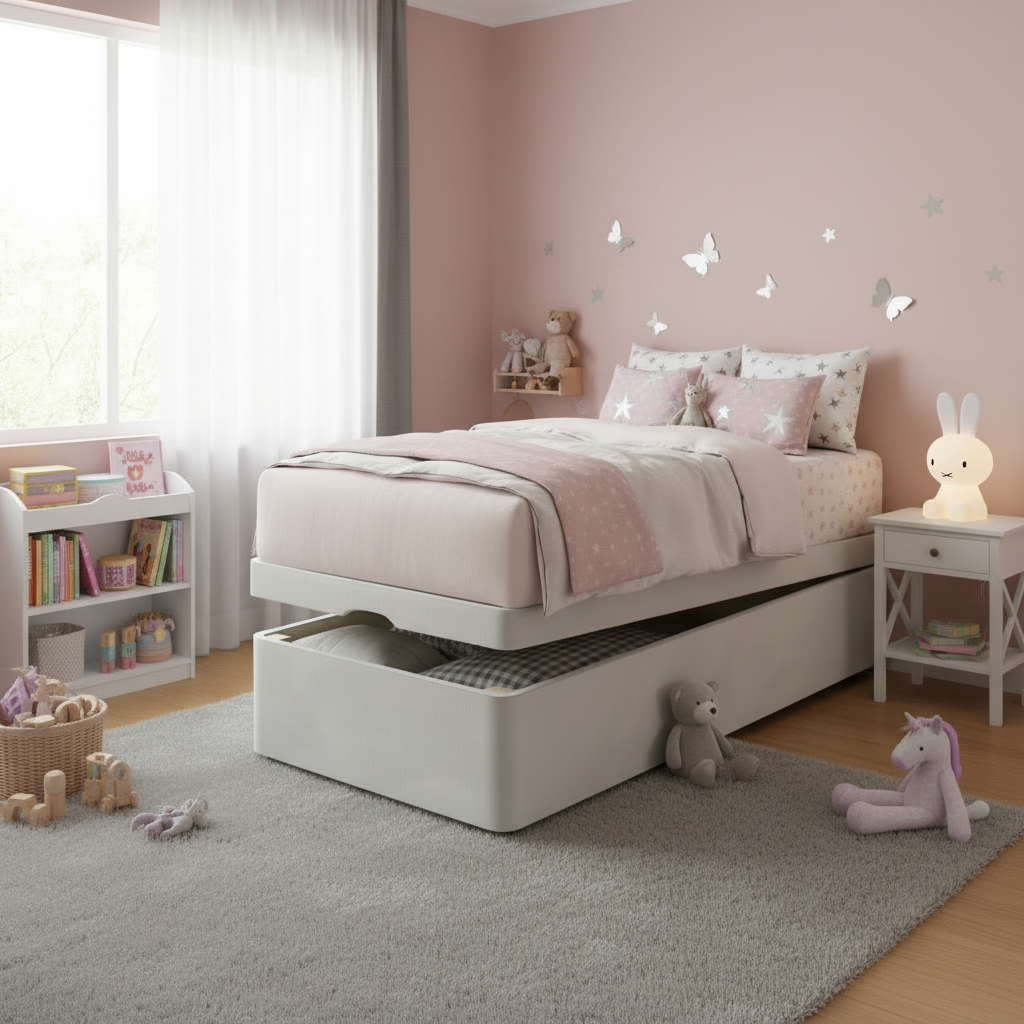 Luxury Platform Top Ottoman Base - Pink Carpet Kids Room