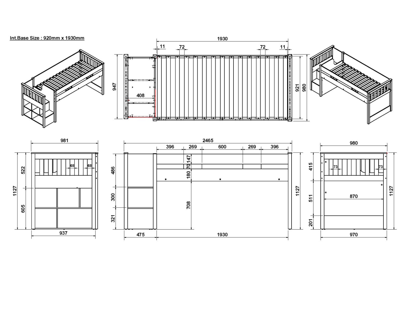 Charlie Staircase Grey Midsleeper Cabin Bed