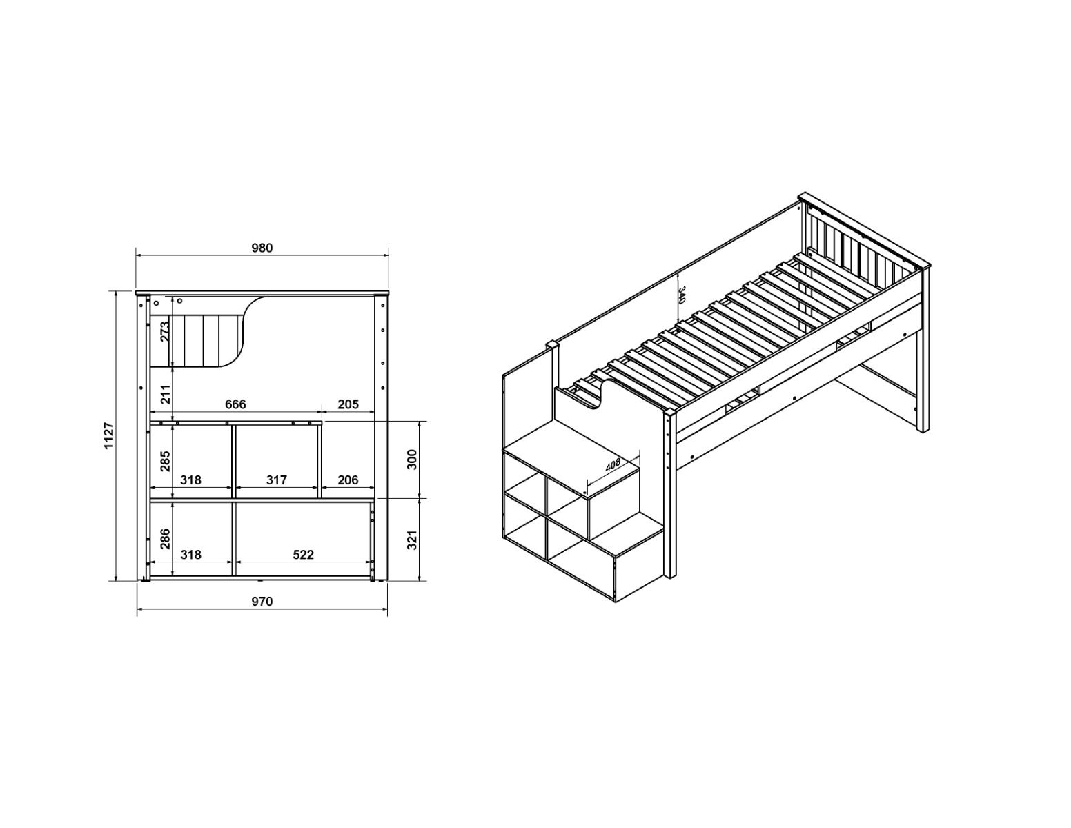 Charlie Staircase Grey Midsleeper Cabin Bed