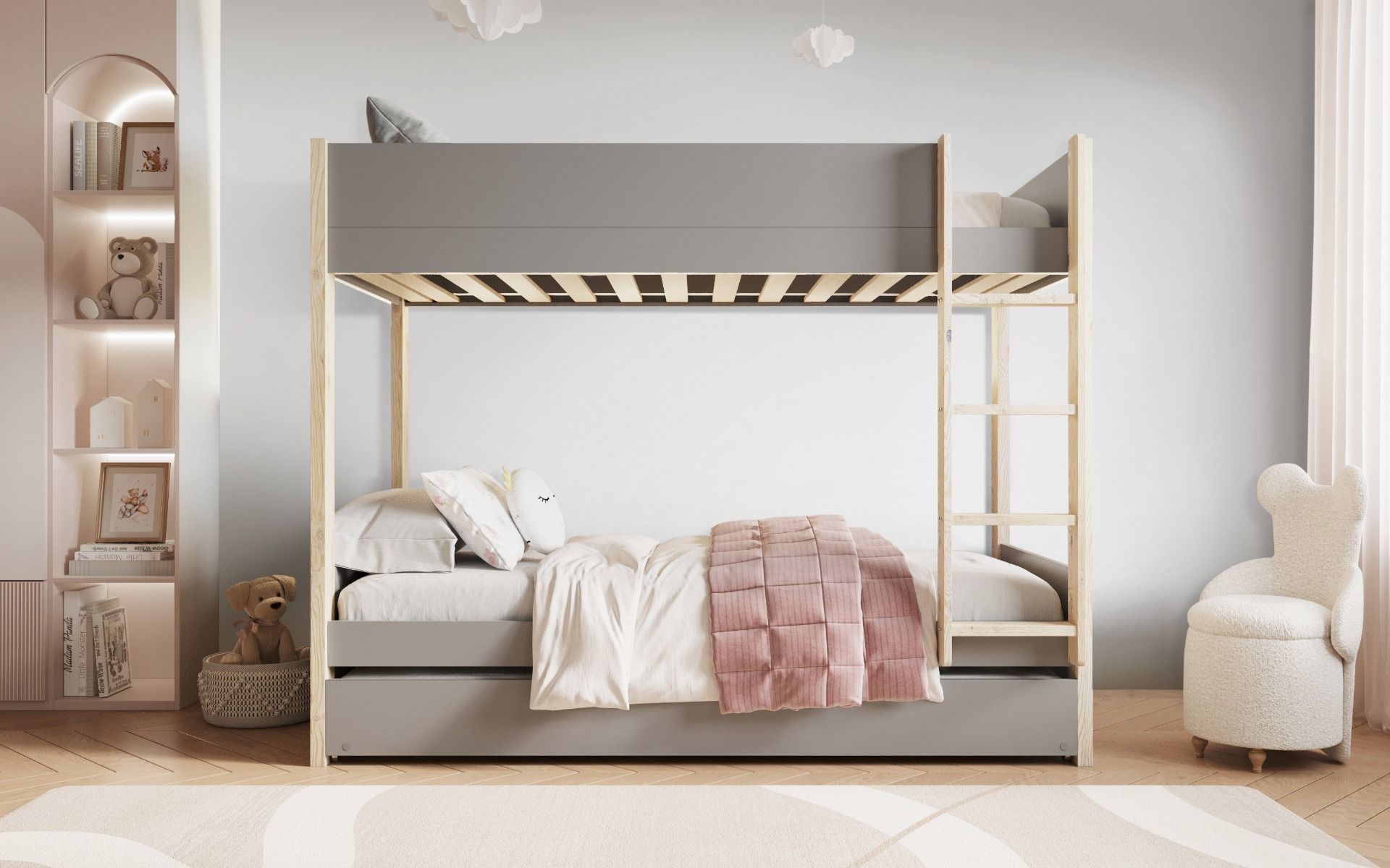 Noomi Tipo Grey Bunk Bed with Trundle