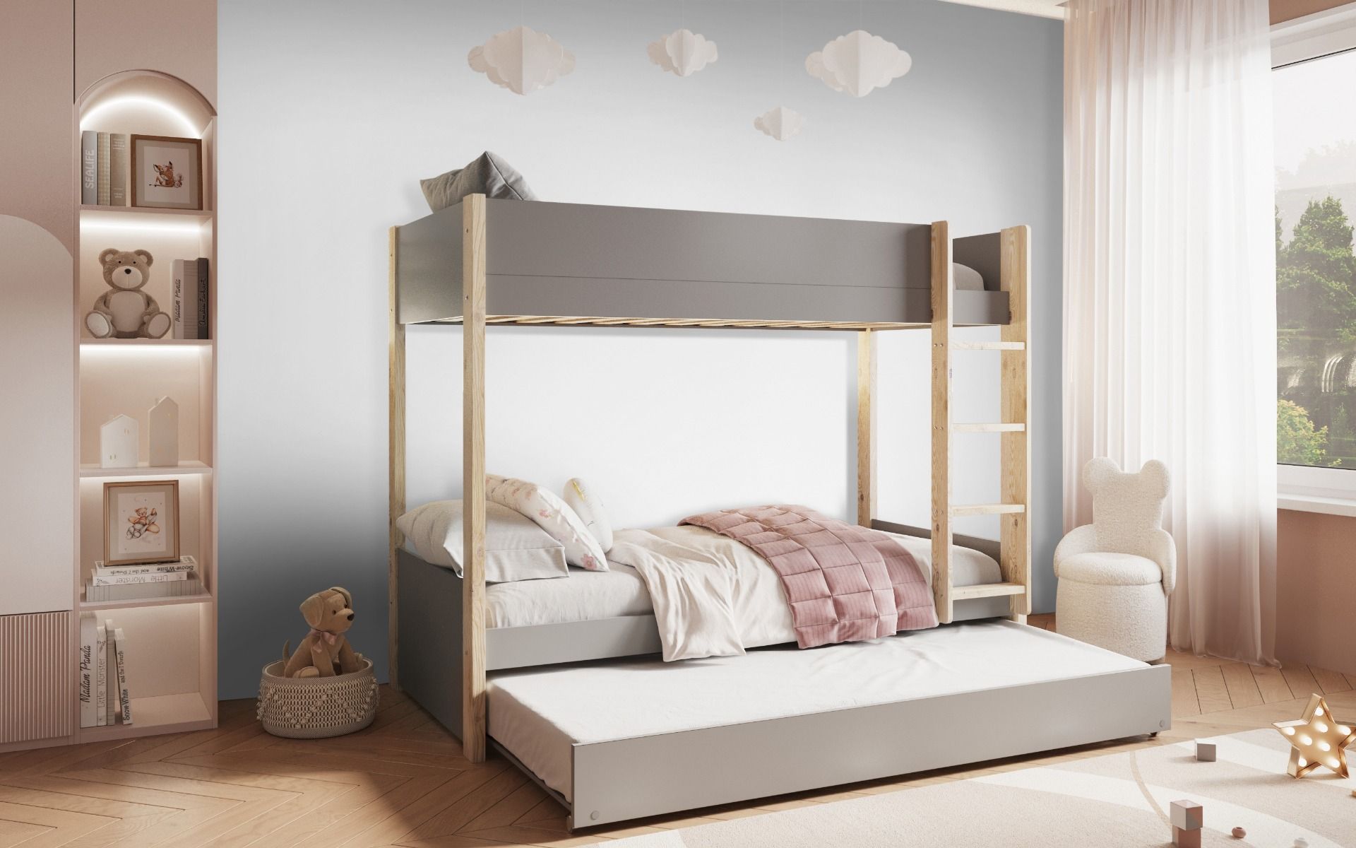 Noomi Tipo Grey Bunk Bed with Trundle