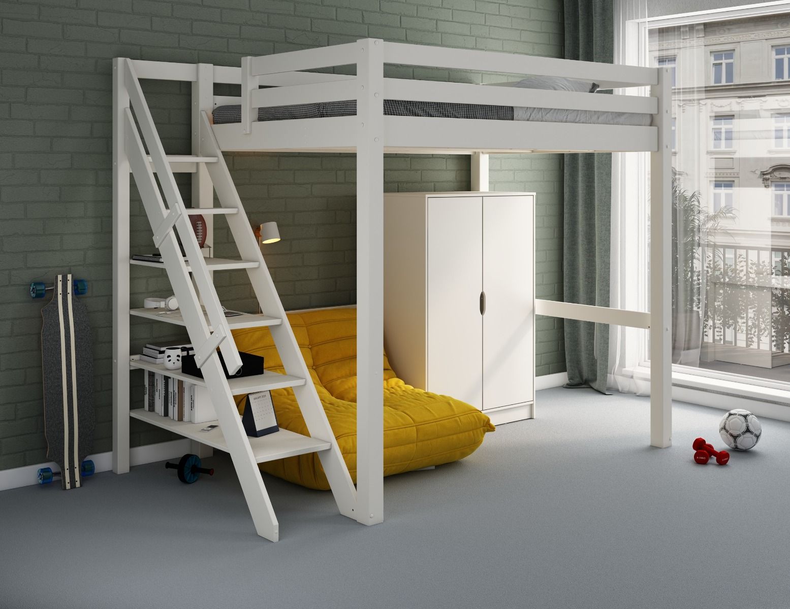 Noomi Studio White Double High Sleeper Loft Bed