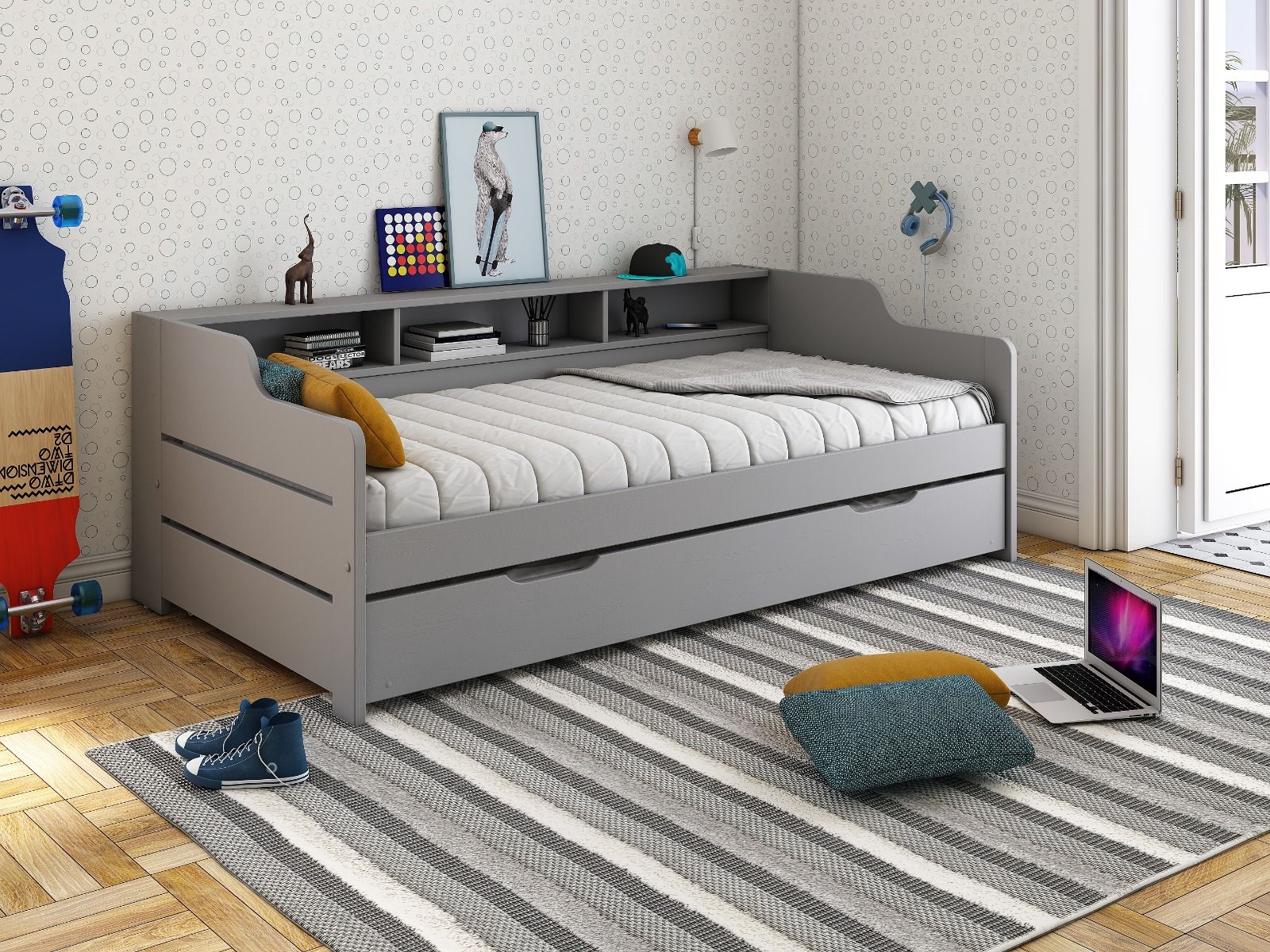 Noomi Enzo Grey Day Bed with Trundle