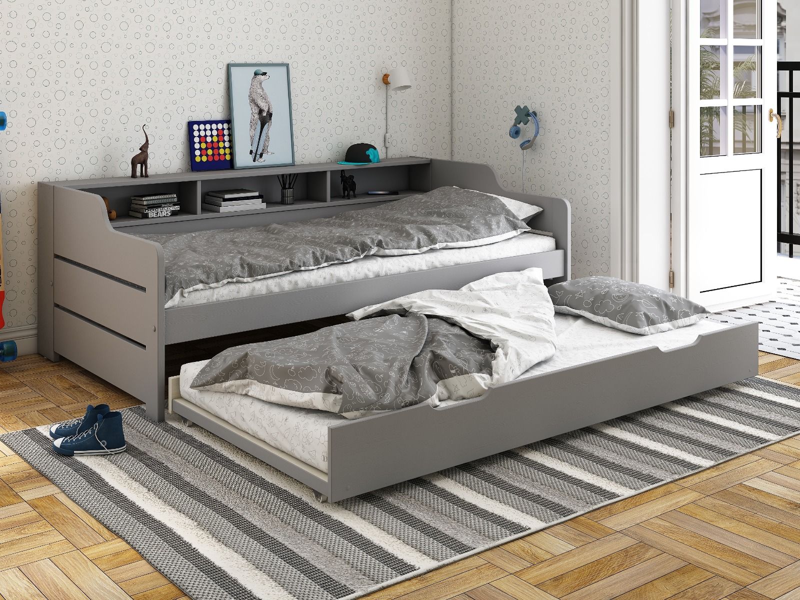 Noomi Enzo Grey Day Bed with Trundle