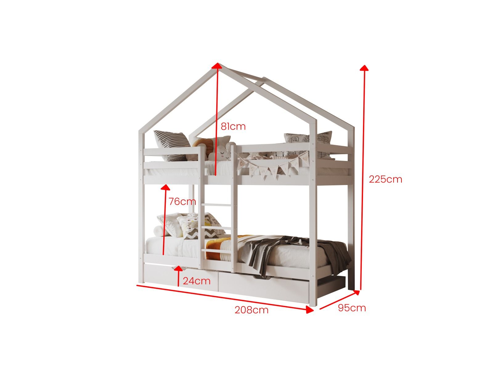 Nest House White Bunk Bed with Optional Storage