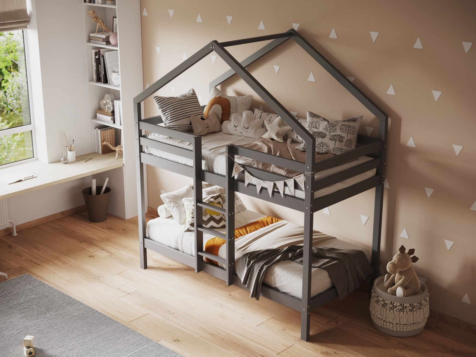 Nest House Grey Bunk Bed with Optional Storage