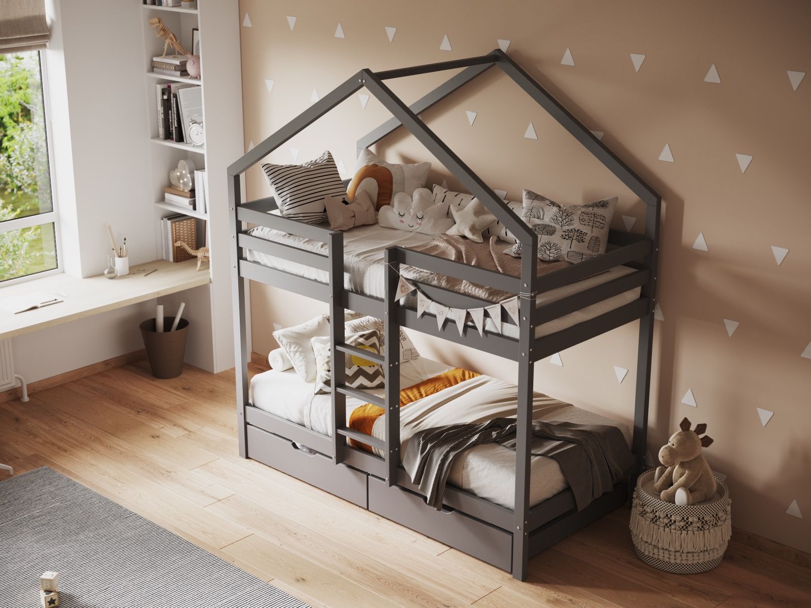 Nest House Grey Bunk Bed with Optional Storage