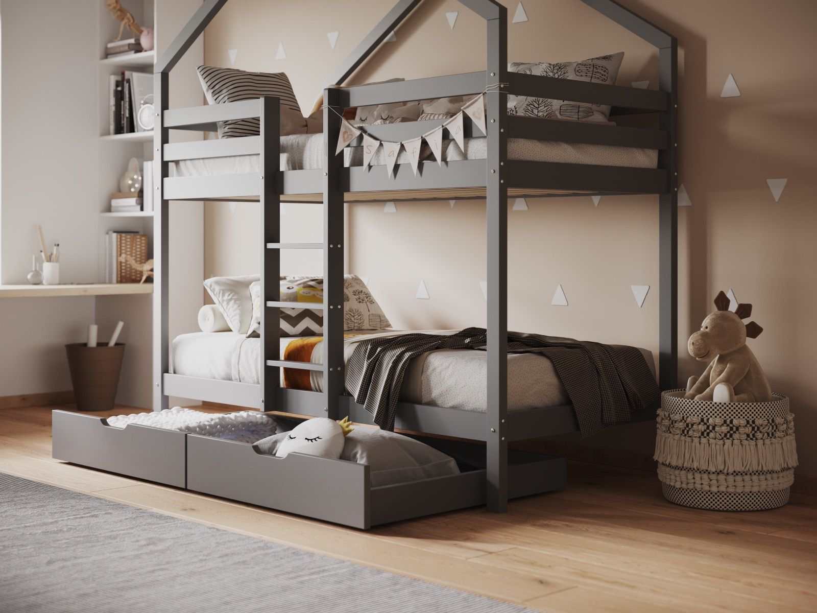 Nest House Grey Bunk Bed with Optional Storage