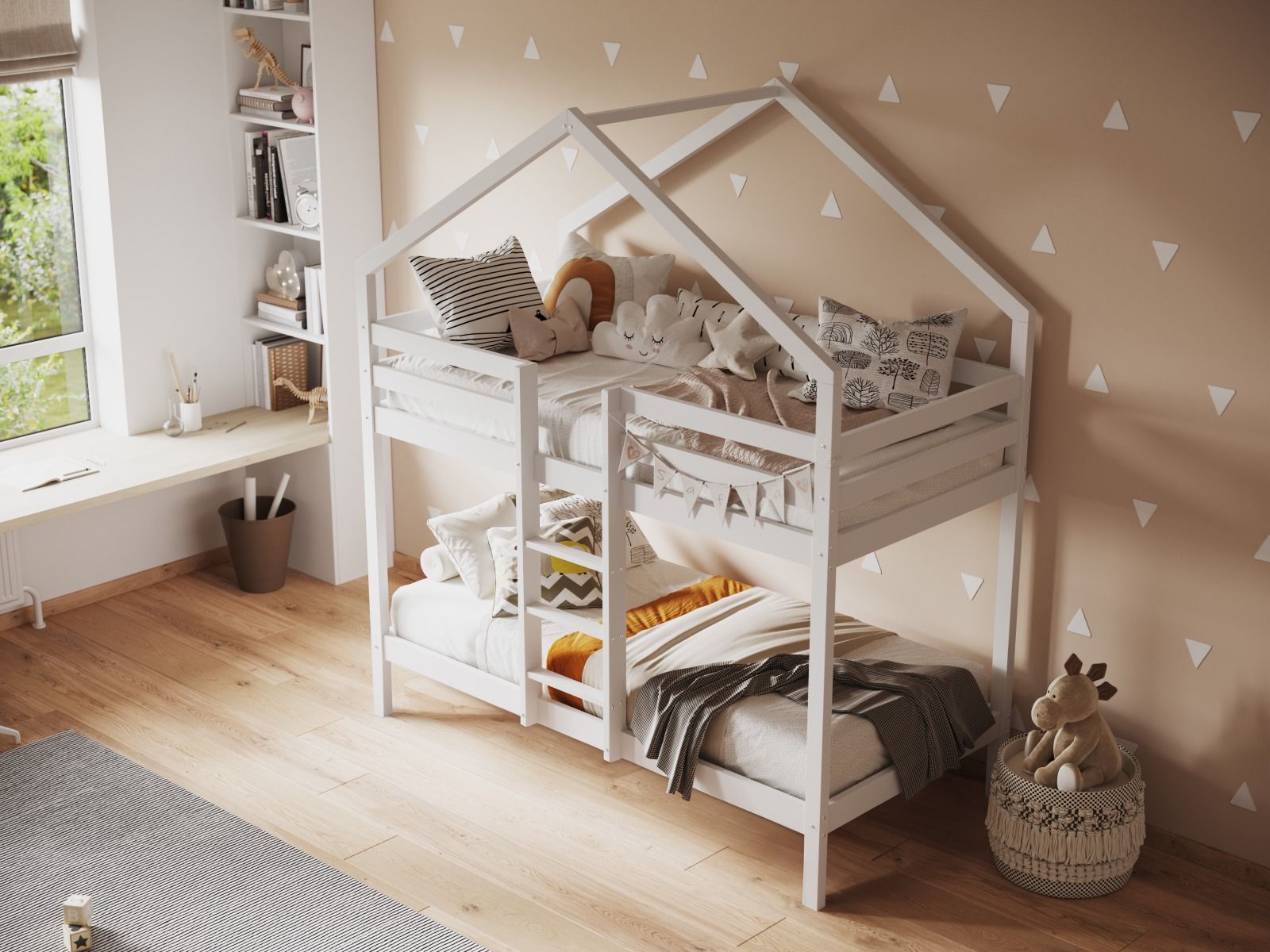 Nest House White Bunk Bed with Optional Storage