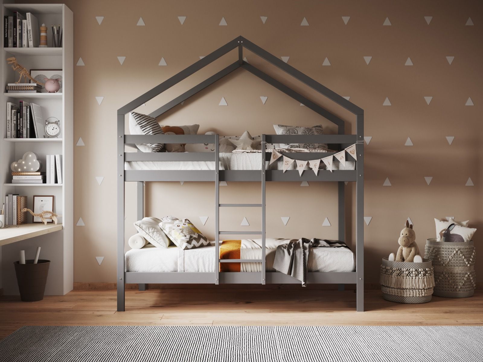 Nest House Grey Bunk Bed with Optional Storage