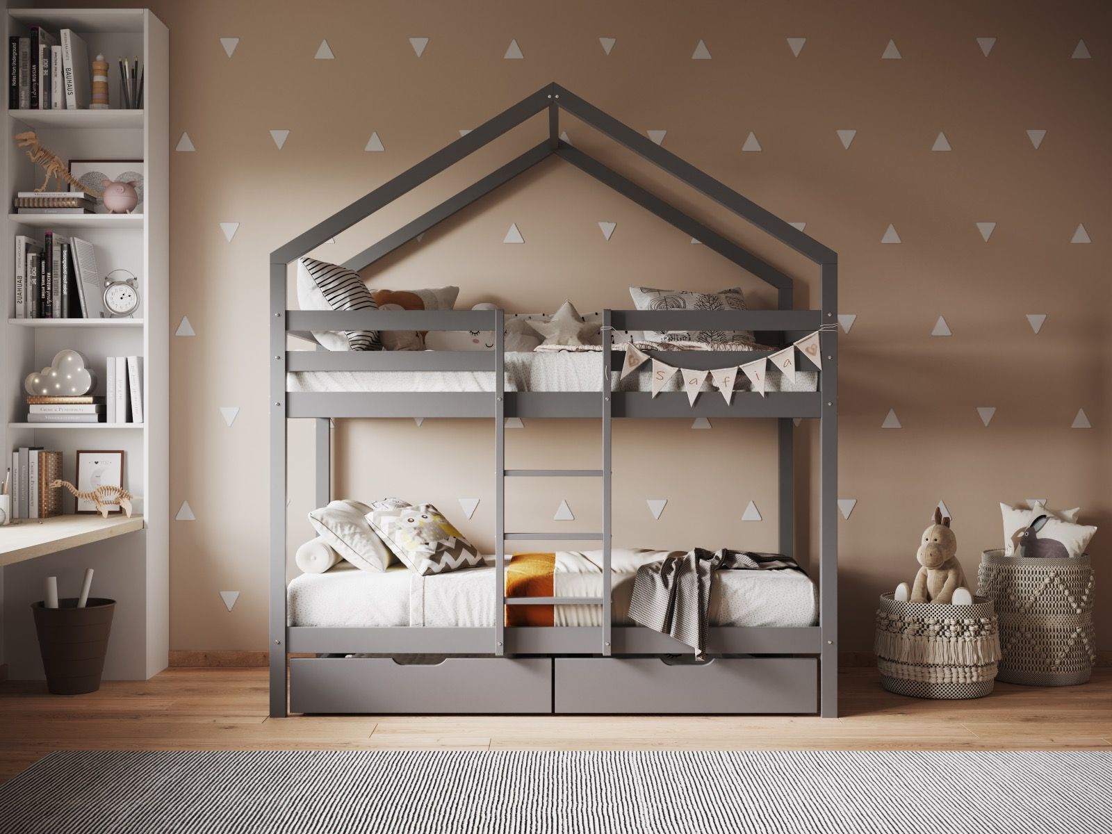 Nest House Grey Bunk Bed with Optional Storage