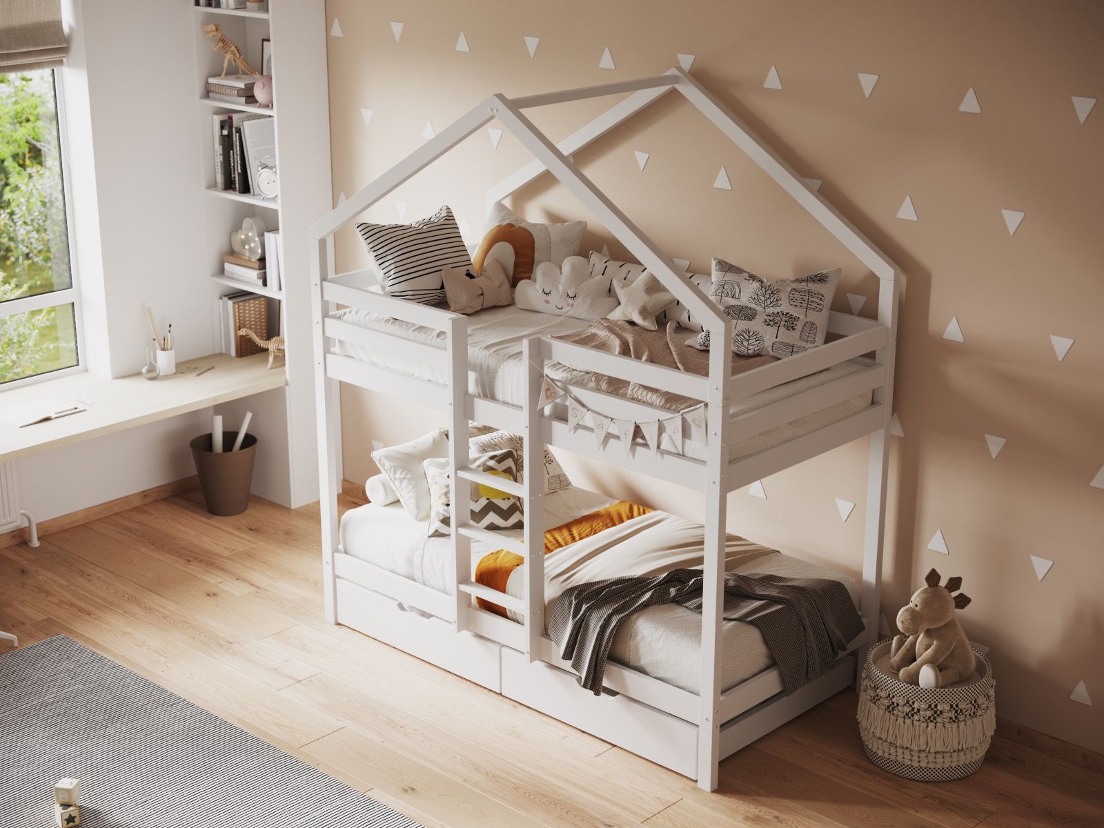 Nest House White Bunk Bed with Optional Storage