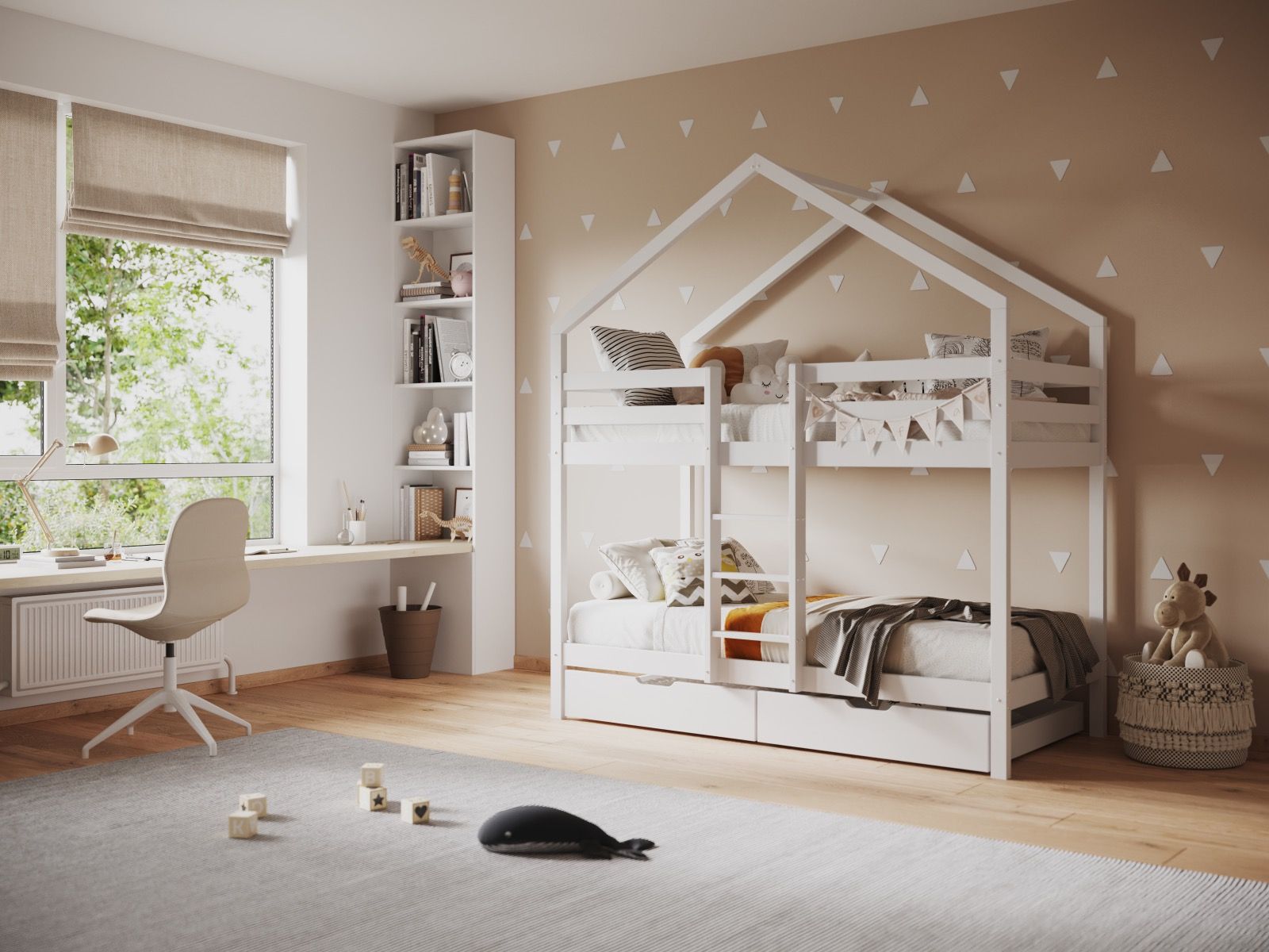 Nest House White Bunk Bed with Optional Storage