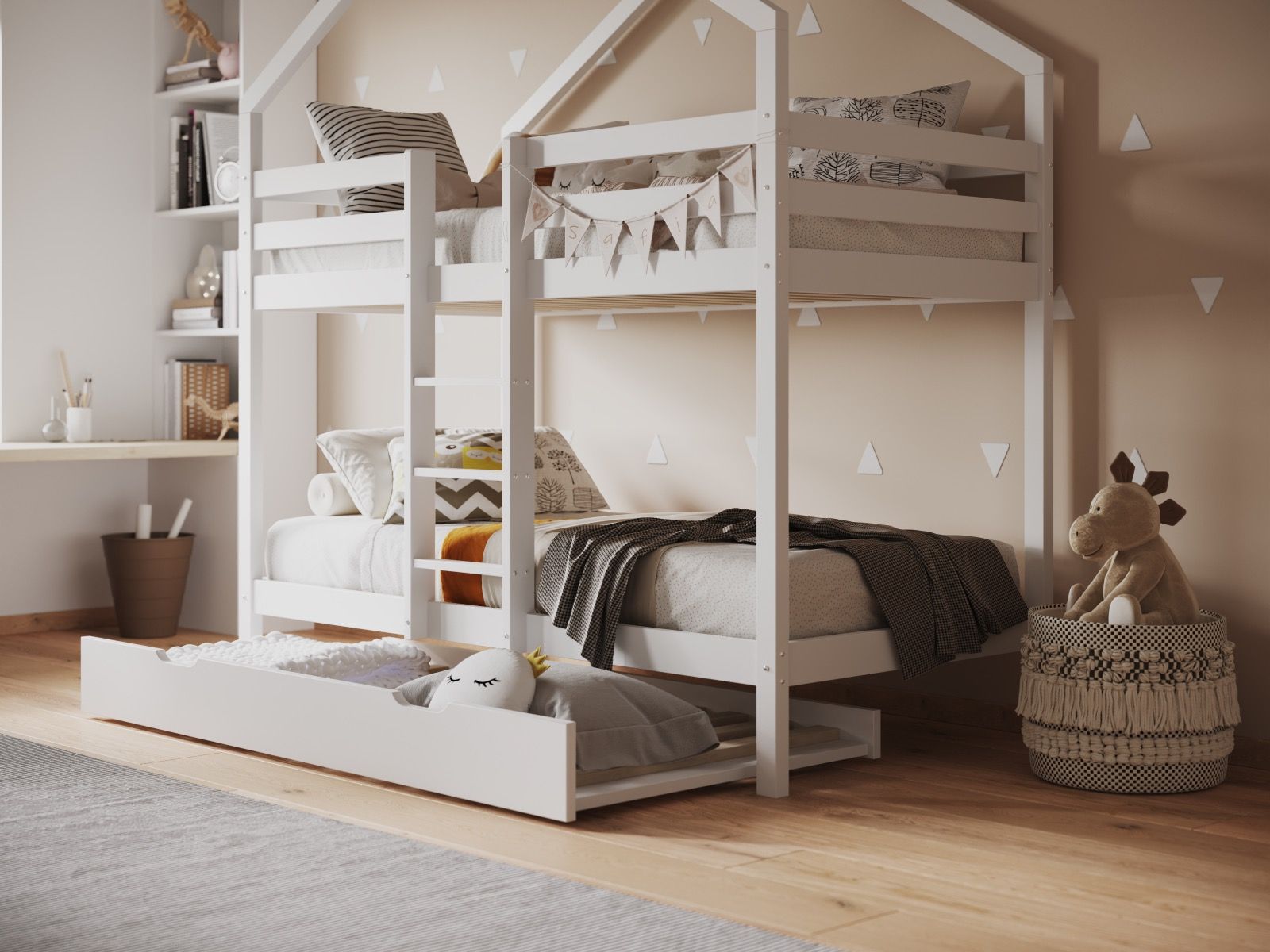 Nest House White Bunk Bed with Optional Storage