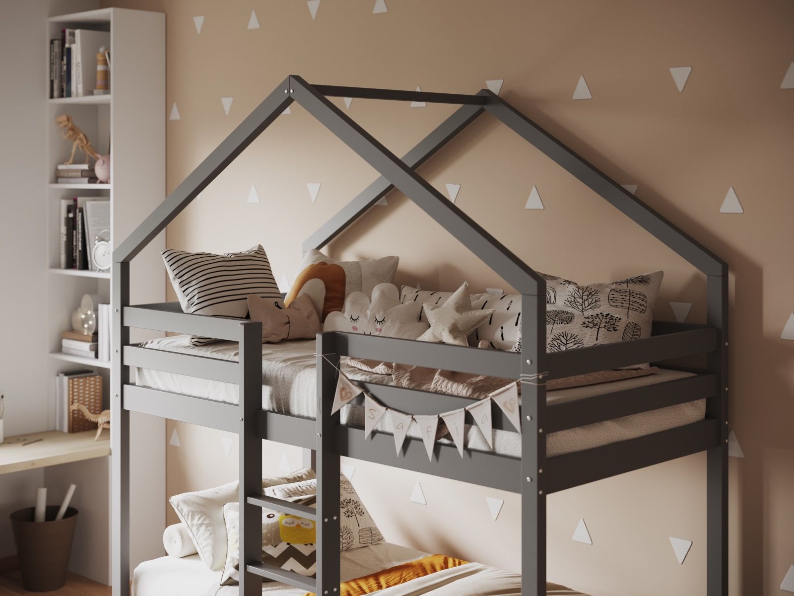 Nest House Grey Bunk Bed with Optional Storage