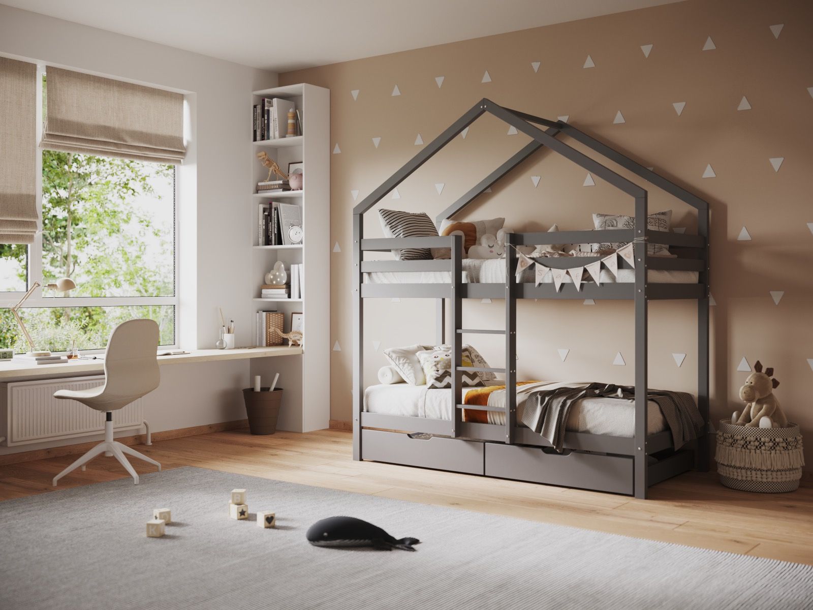 Nest House Grey Bunk Bed with Optional Storage