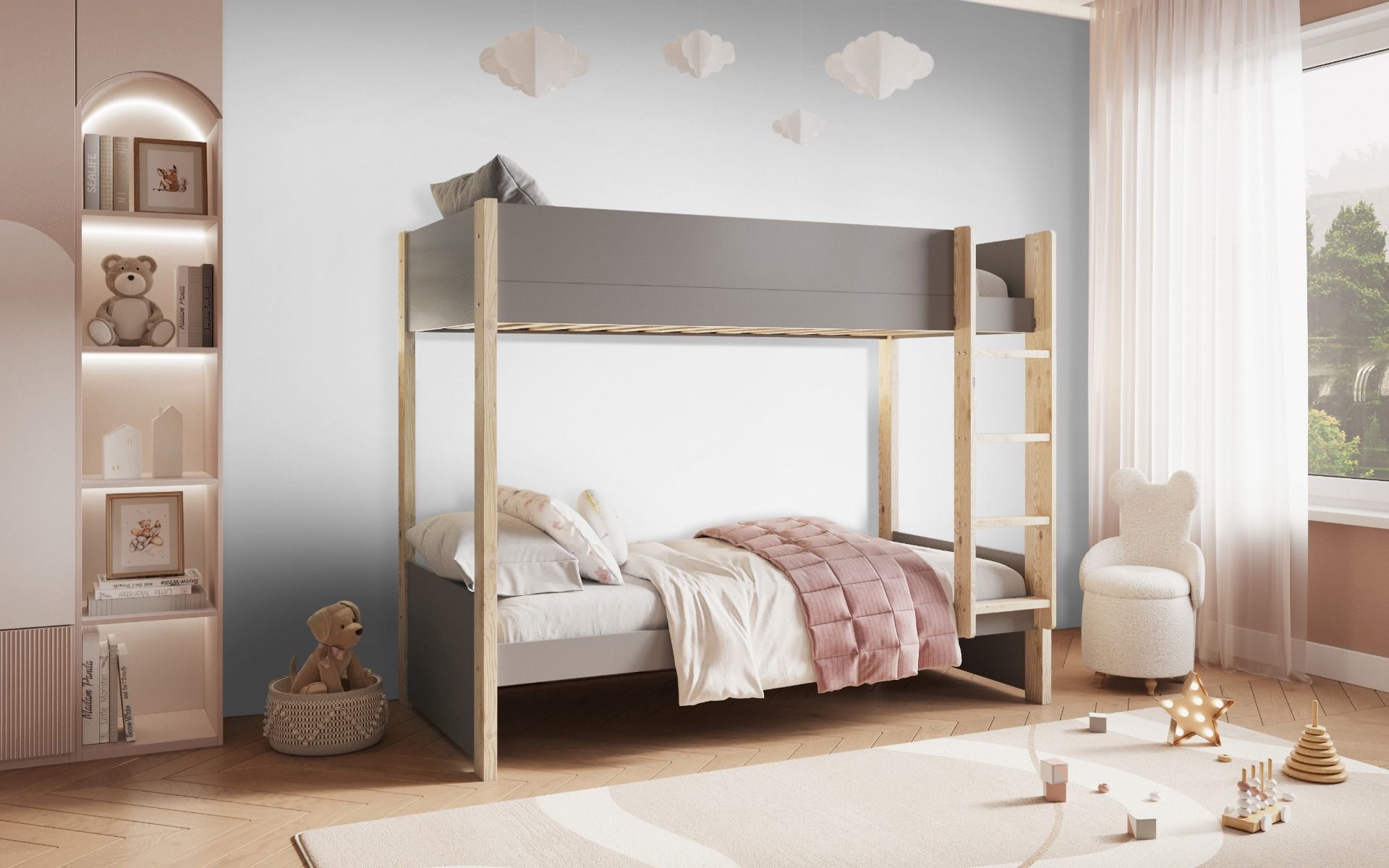 Noomi Tipo Grey Bunk Bed with Trundle