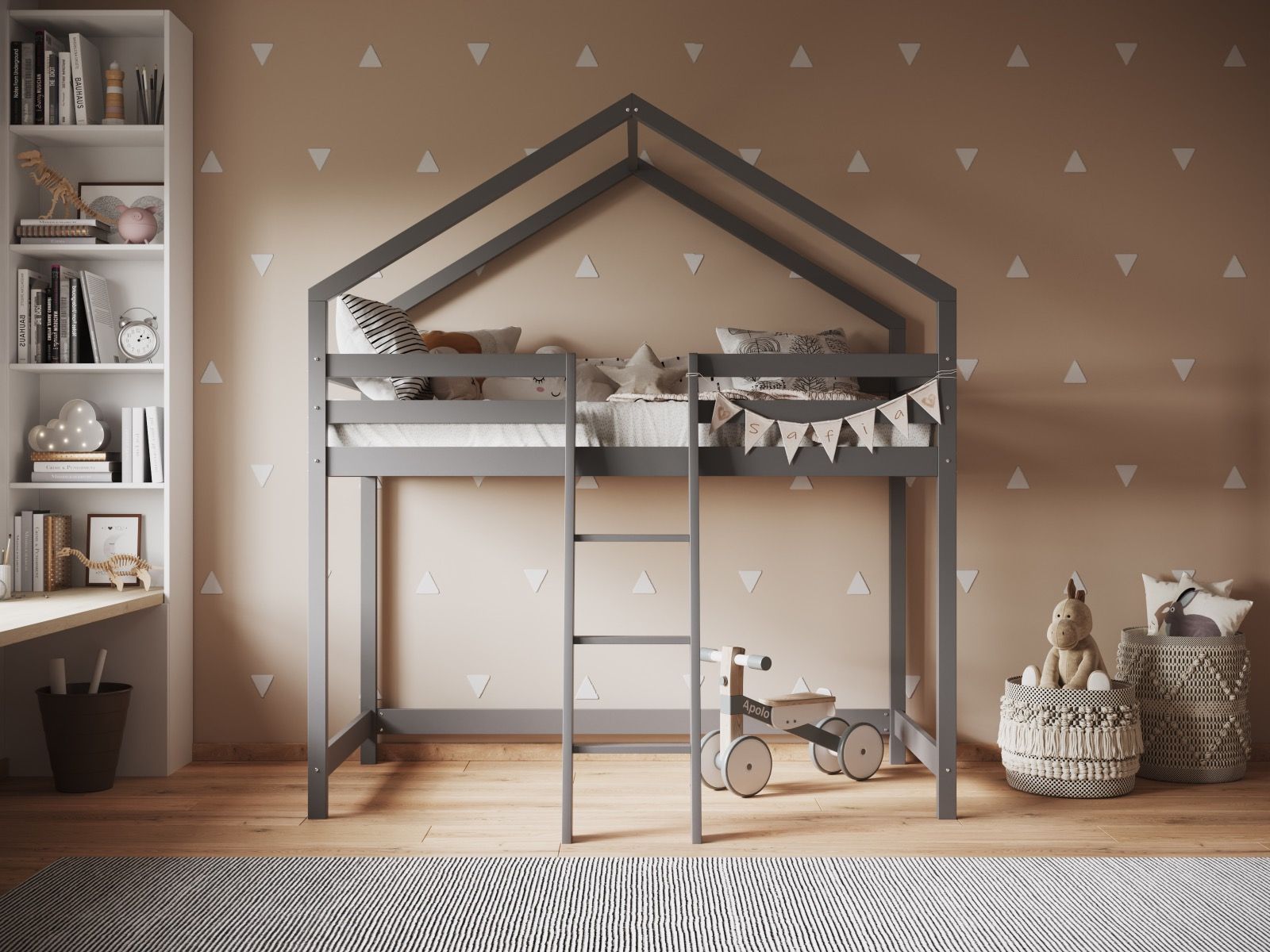 Nook House Grey Wooden Midsleeper Bed