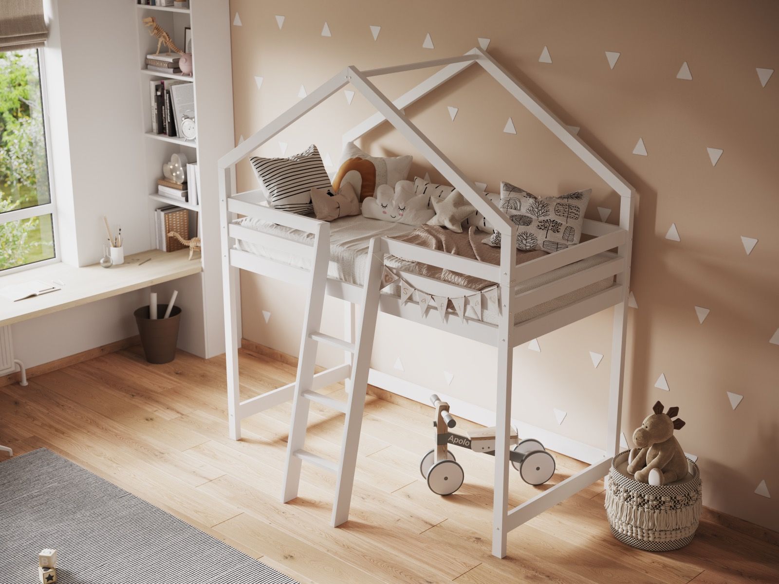 Nook House White Wooden Midsleeper Bed