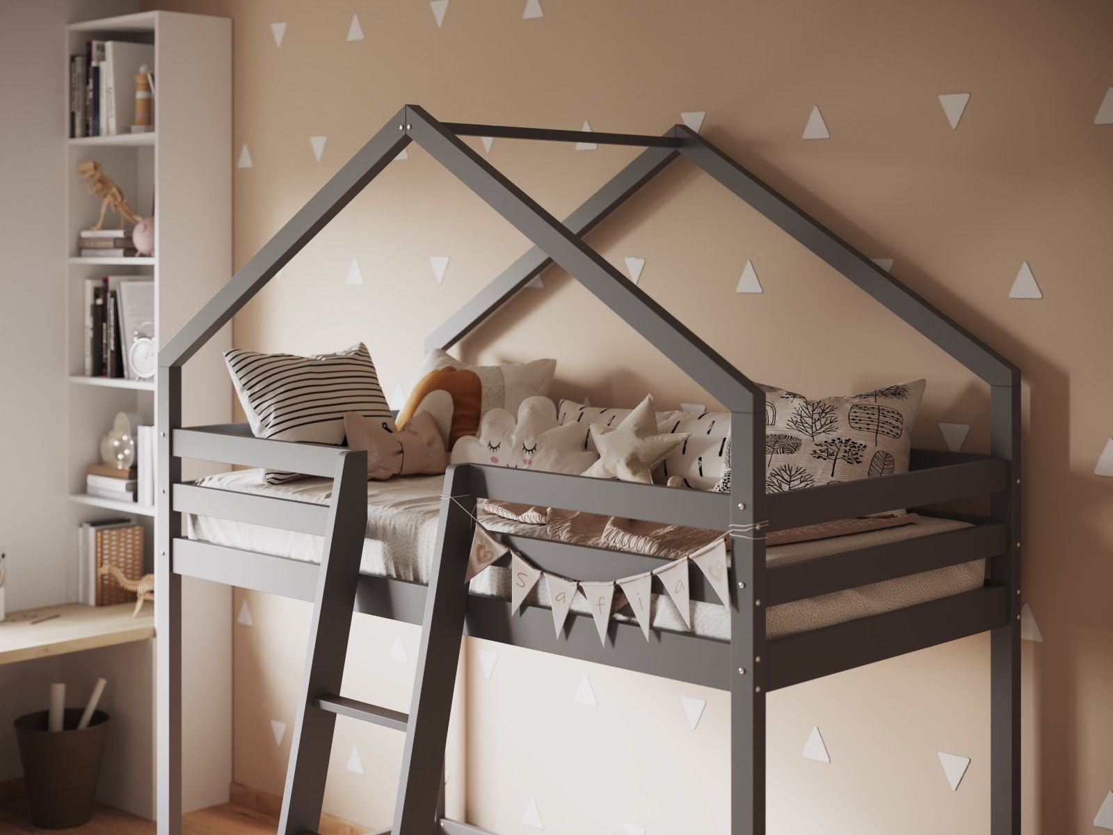 Nook House Grey Wooden Midsleeper Bed