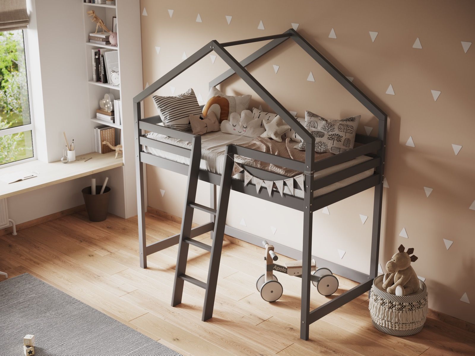 Nook House Grey Wooden Midsleeper Bed