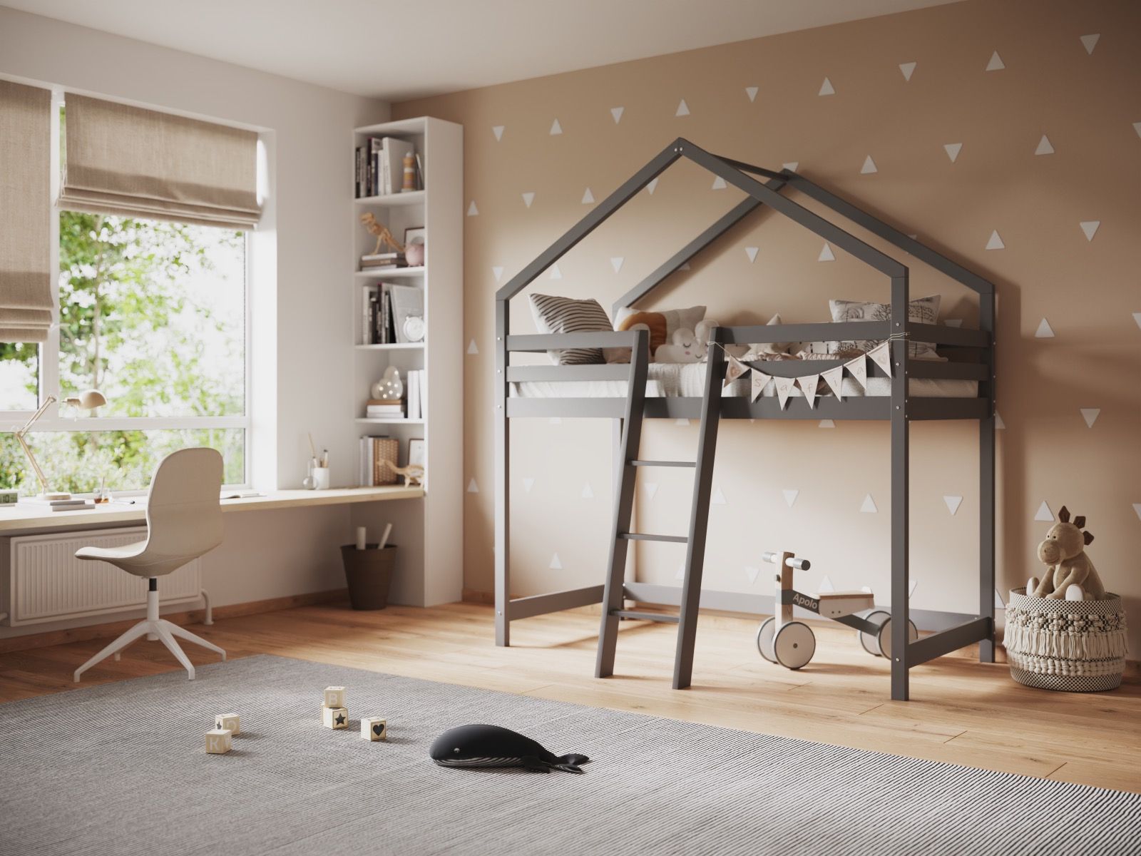 Nook House Grey Wooden Midsleeper Bed