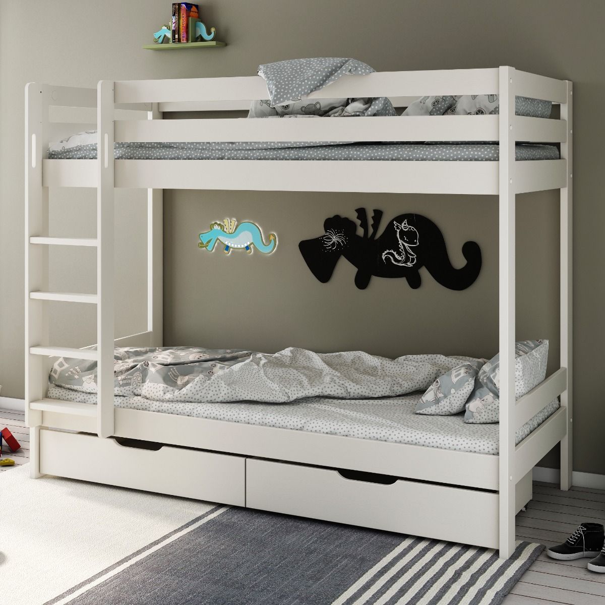 Noomi Nora Solid Wood White Bunk Bed with Storage