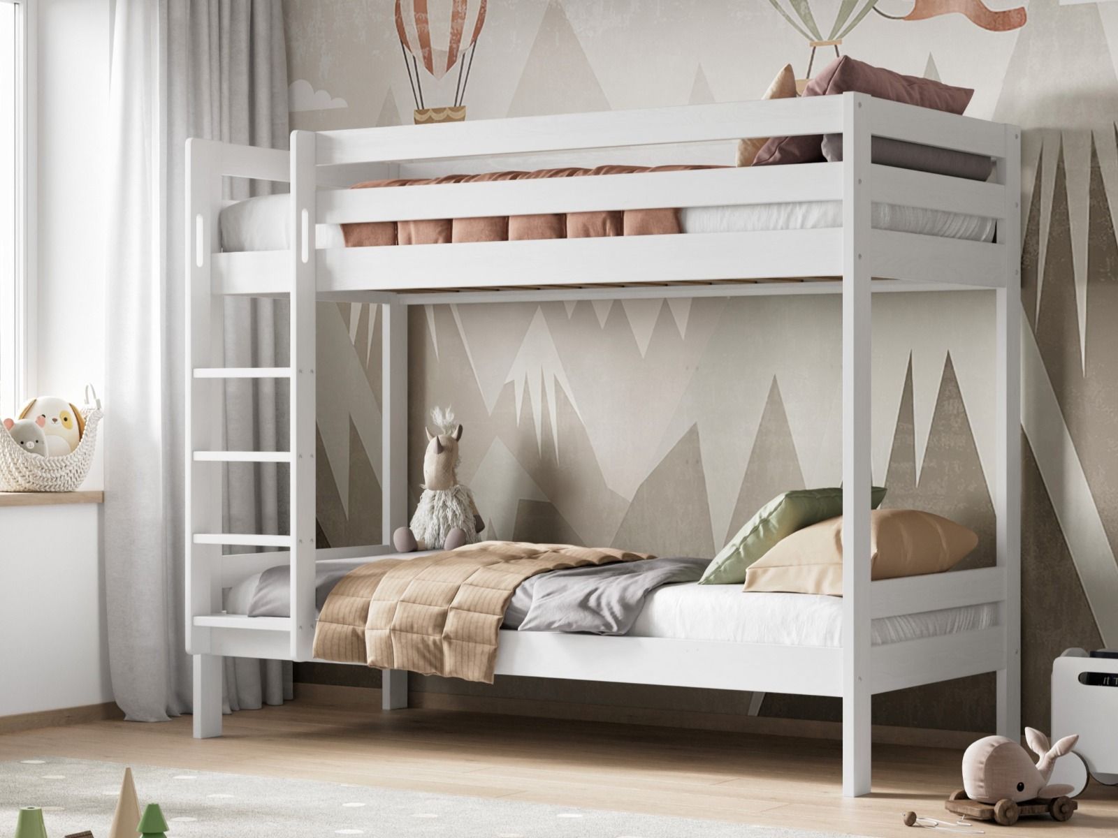 Noomi Nora Solid Wood White Bunk Bed with Storage