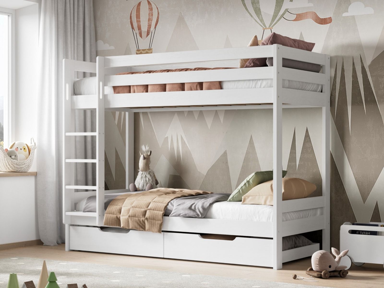 Noomi Nora Solid Wood White Bunk Bed with Storage