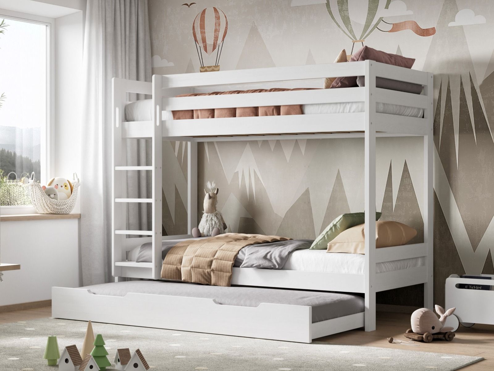 Noomi Nora Solid Wood White Bunk Bed with Storage