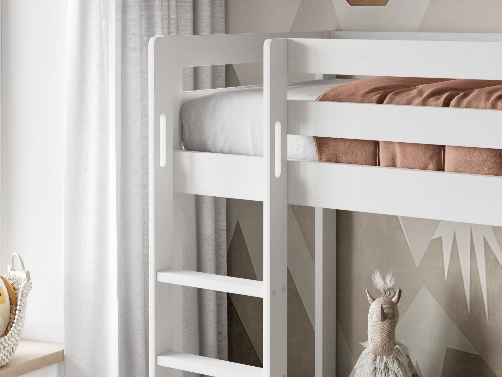 Noomi Nora Solid Wood White Bunk Bed with Storage