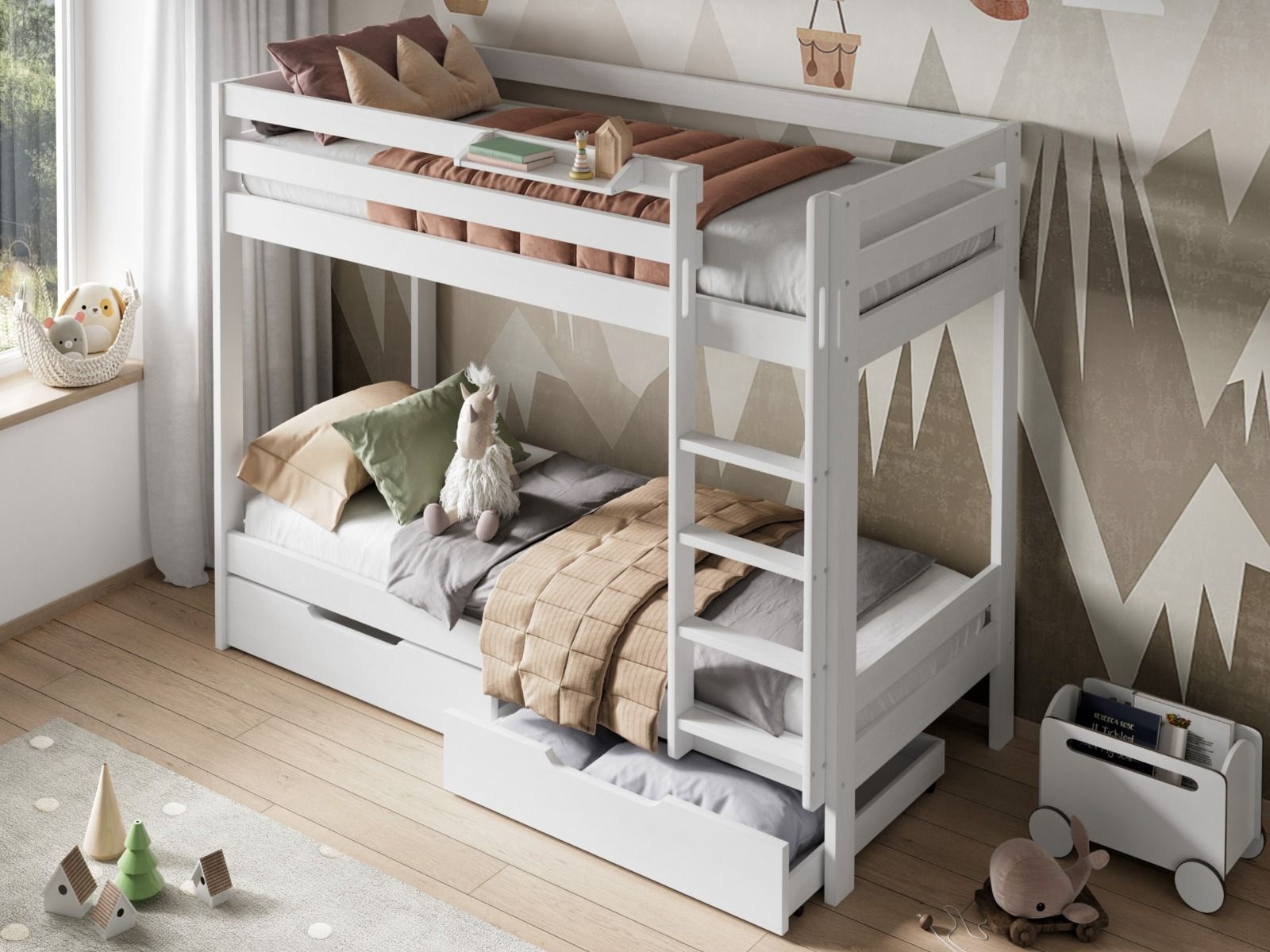 Noomi Nora Solid Wood White Bunk Bed with Storage