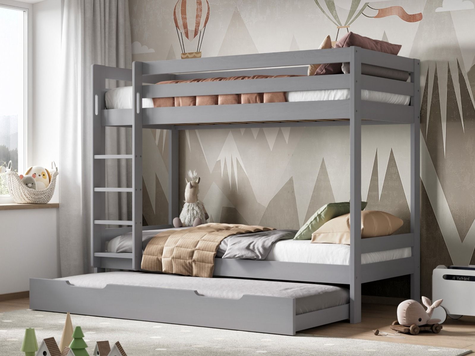 Noomi Nora Solid Wood Grey Bunk Bed with Storage