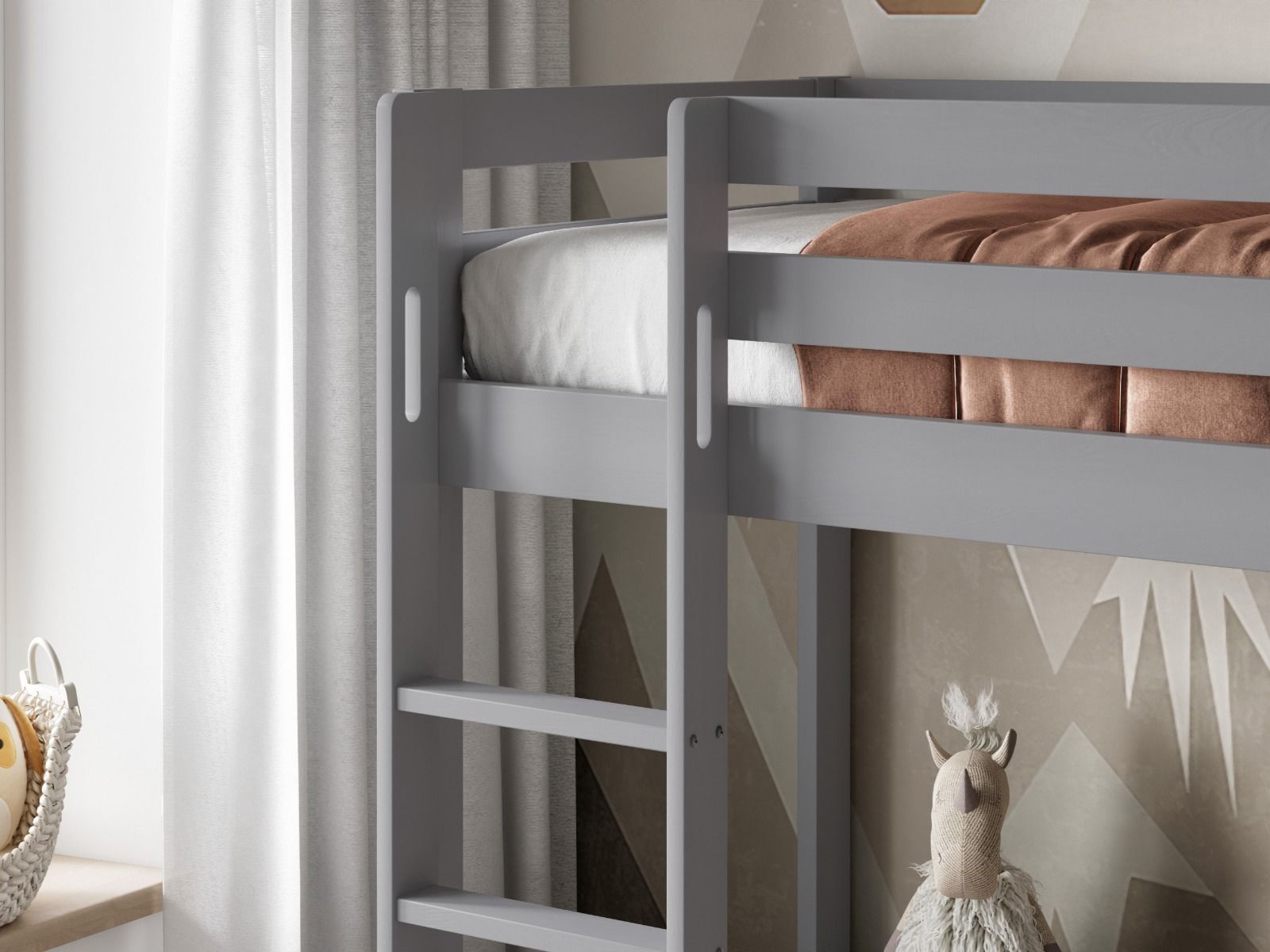 Noomi Nora Solid Wood Grey Bunk Bed with Storage