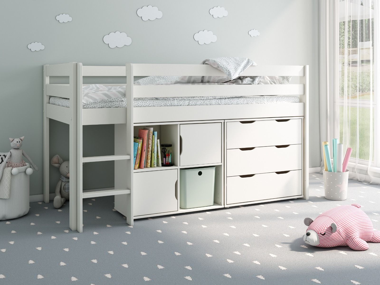 Noomi Nora Solid Wood White Midsleeper Bed Frame