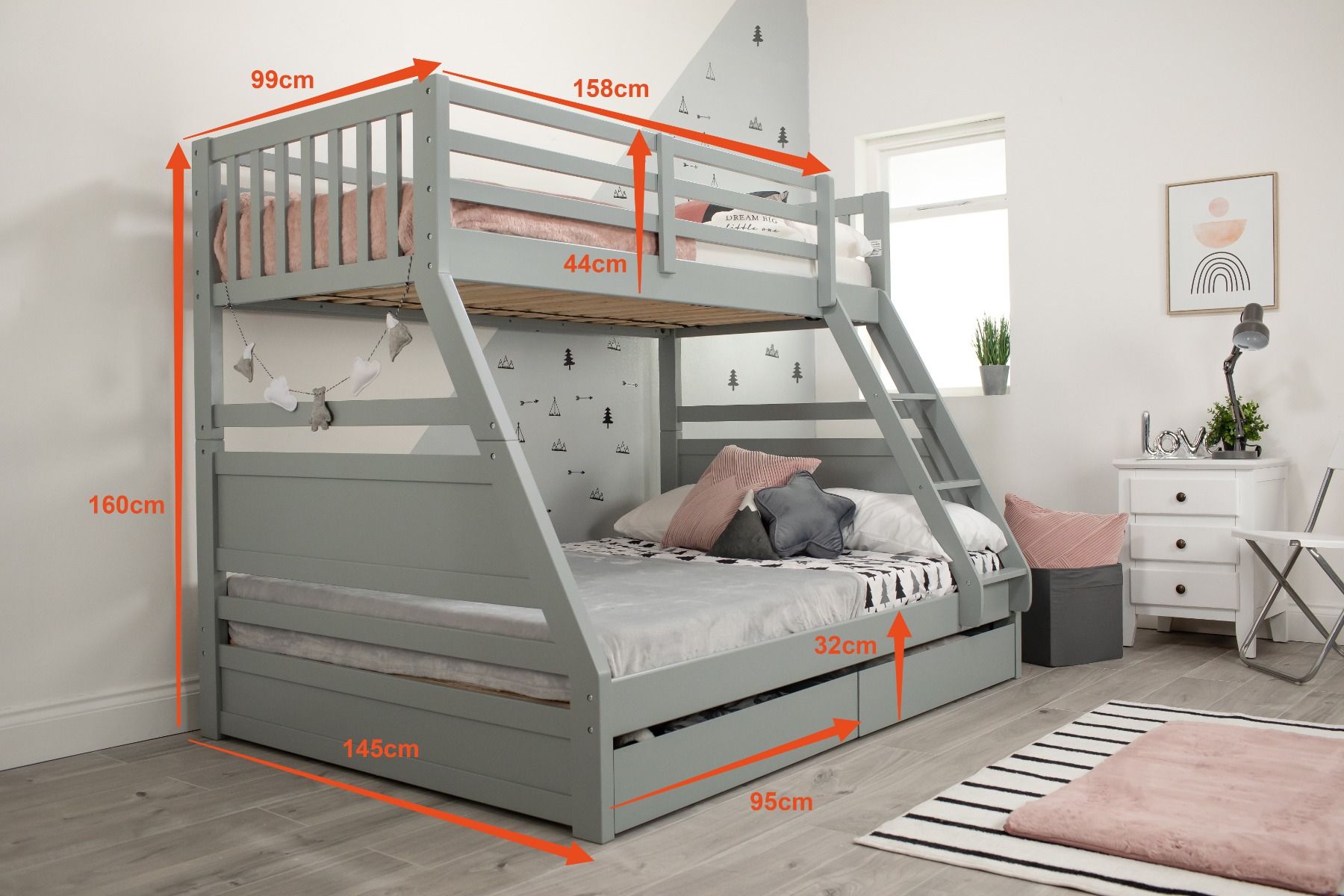 Ollie Grey Triple Bunk Bed