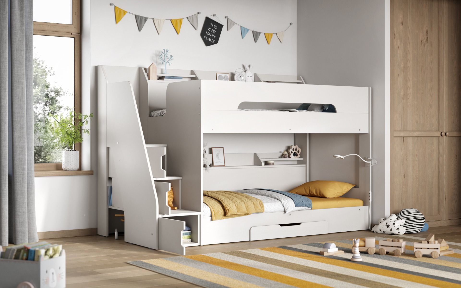 Slick Staircase White Bunk Bed