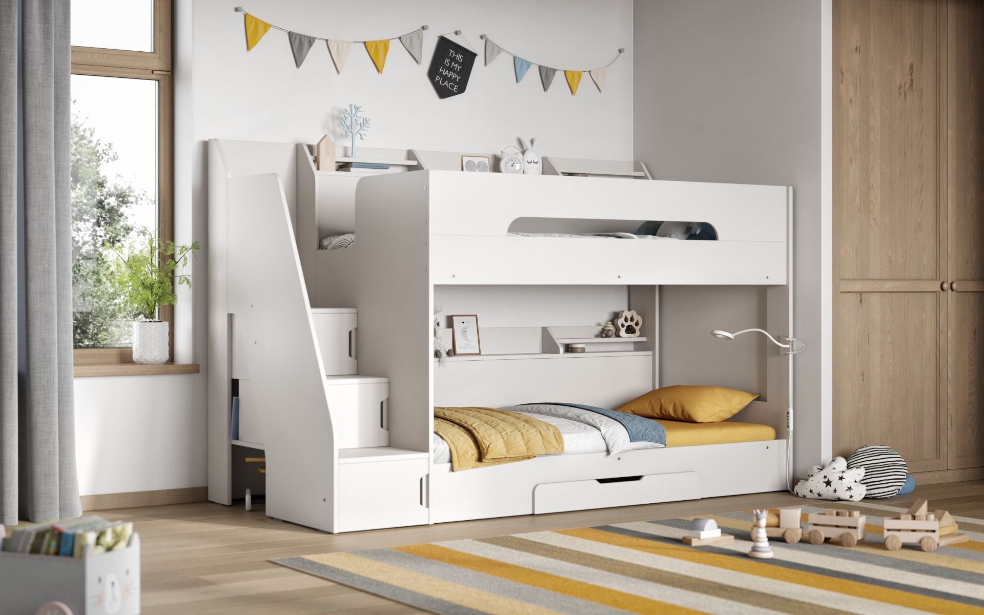 Slick Staircase White Bunk Bed