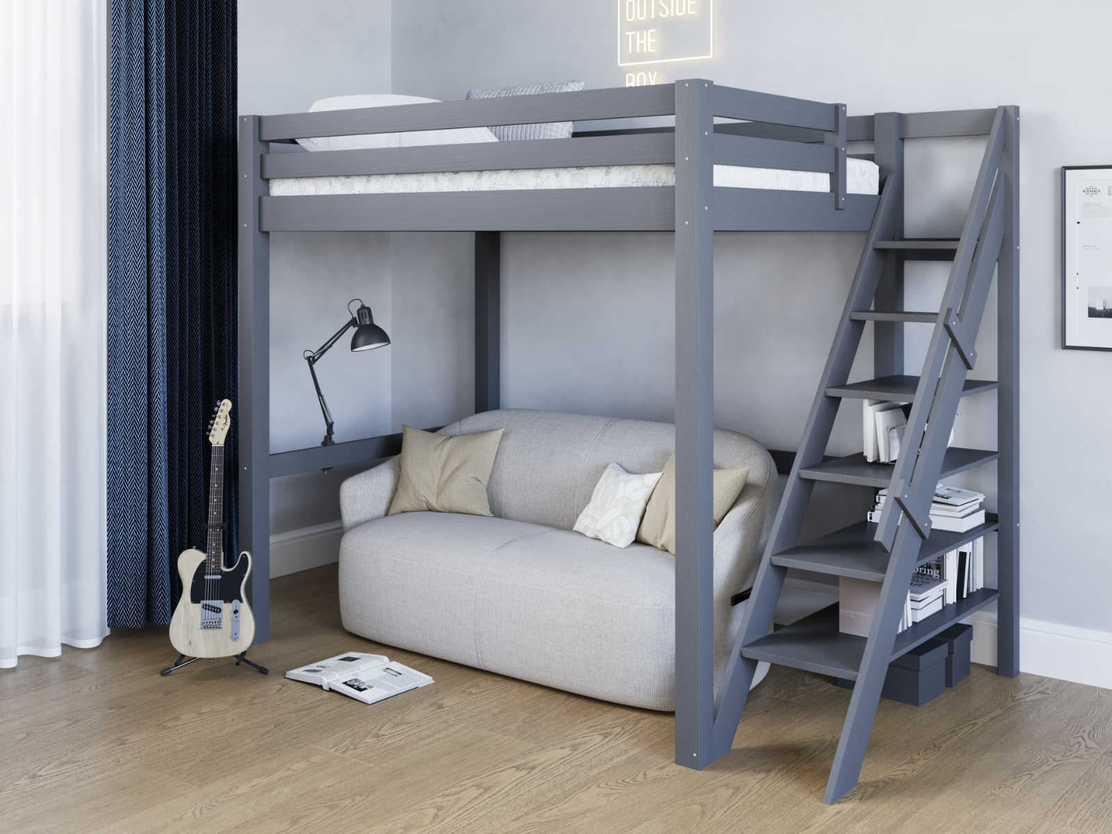 Noomi Studio Grey Double High Sleeper Loft Bed