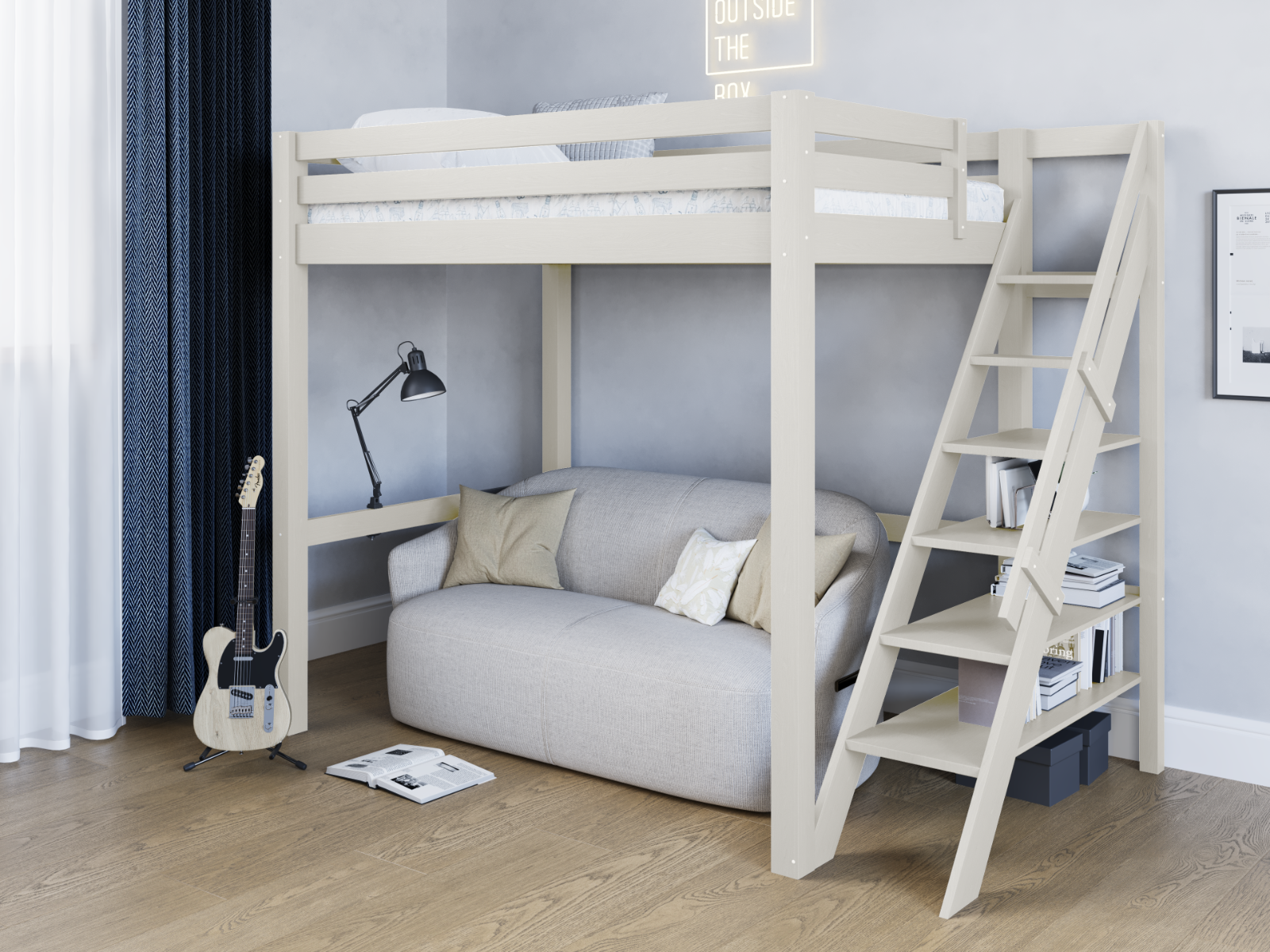 Noomi Studio White Double High Sleeper Loft Bed